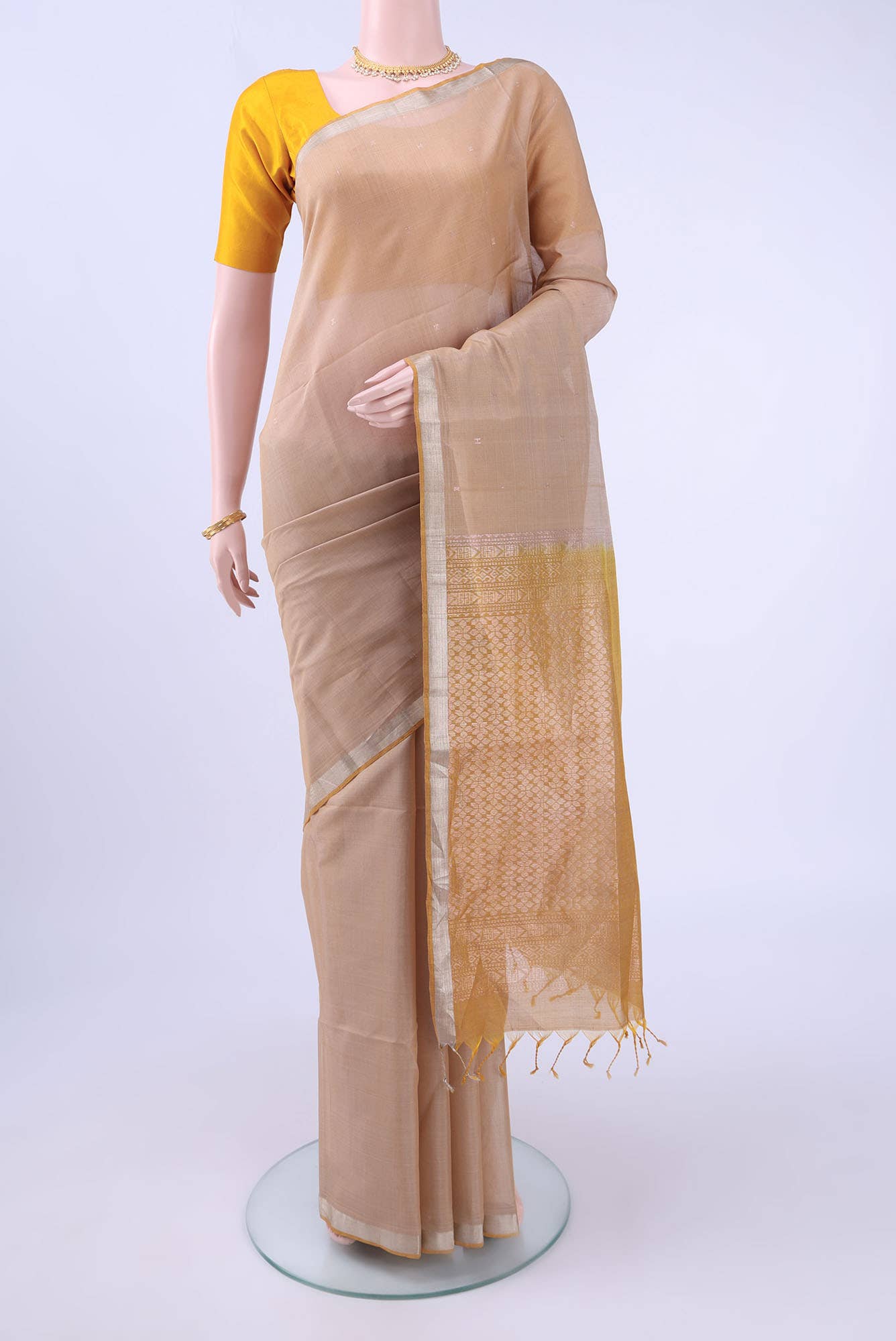 Dark Beige Kora Cotton Saree
