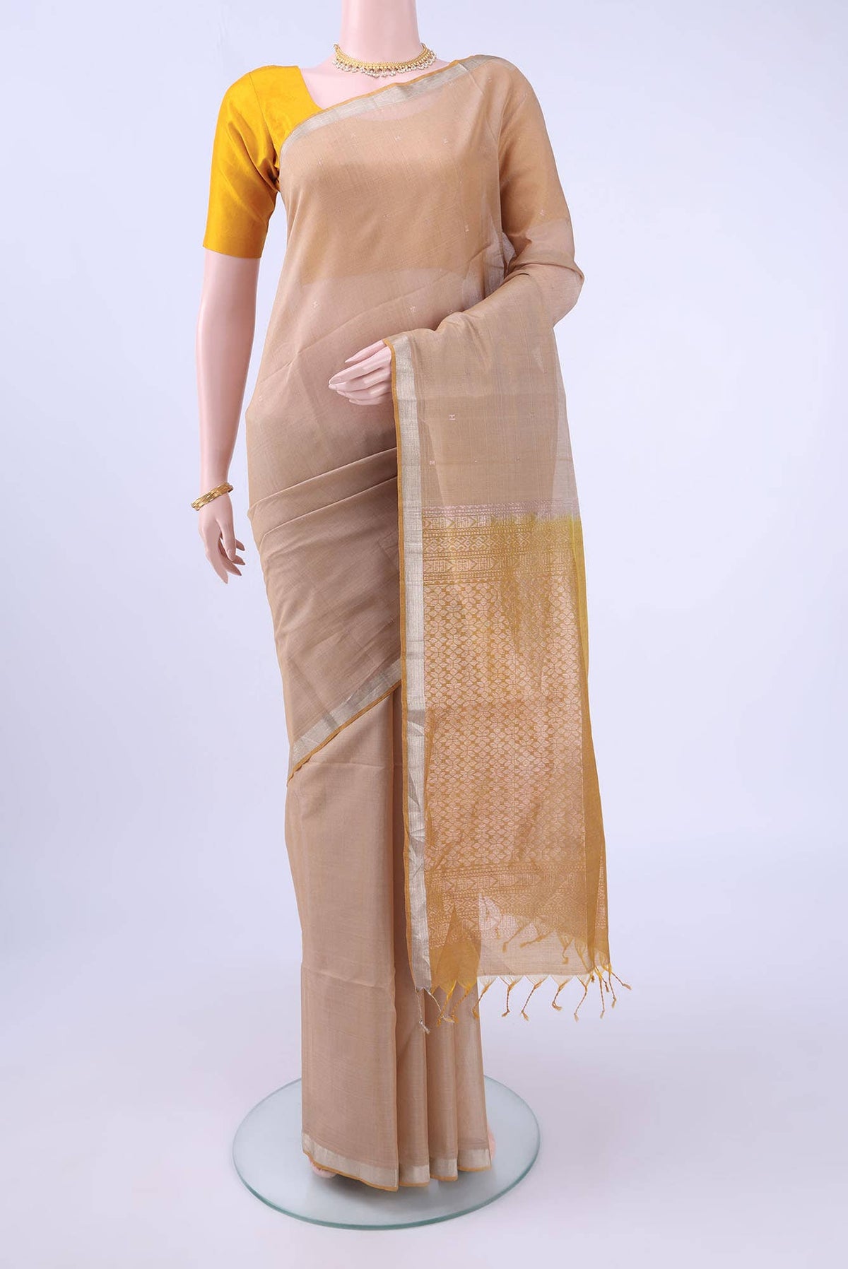 Dark Beige Kora Cotton Saree