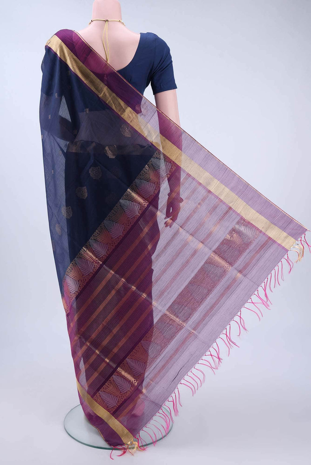 Navy Blue Kota Cotton Saree