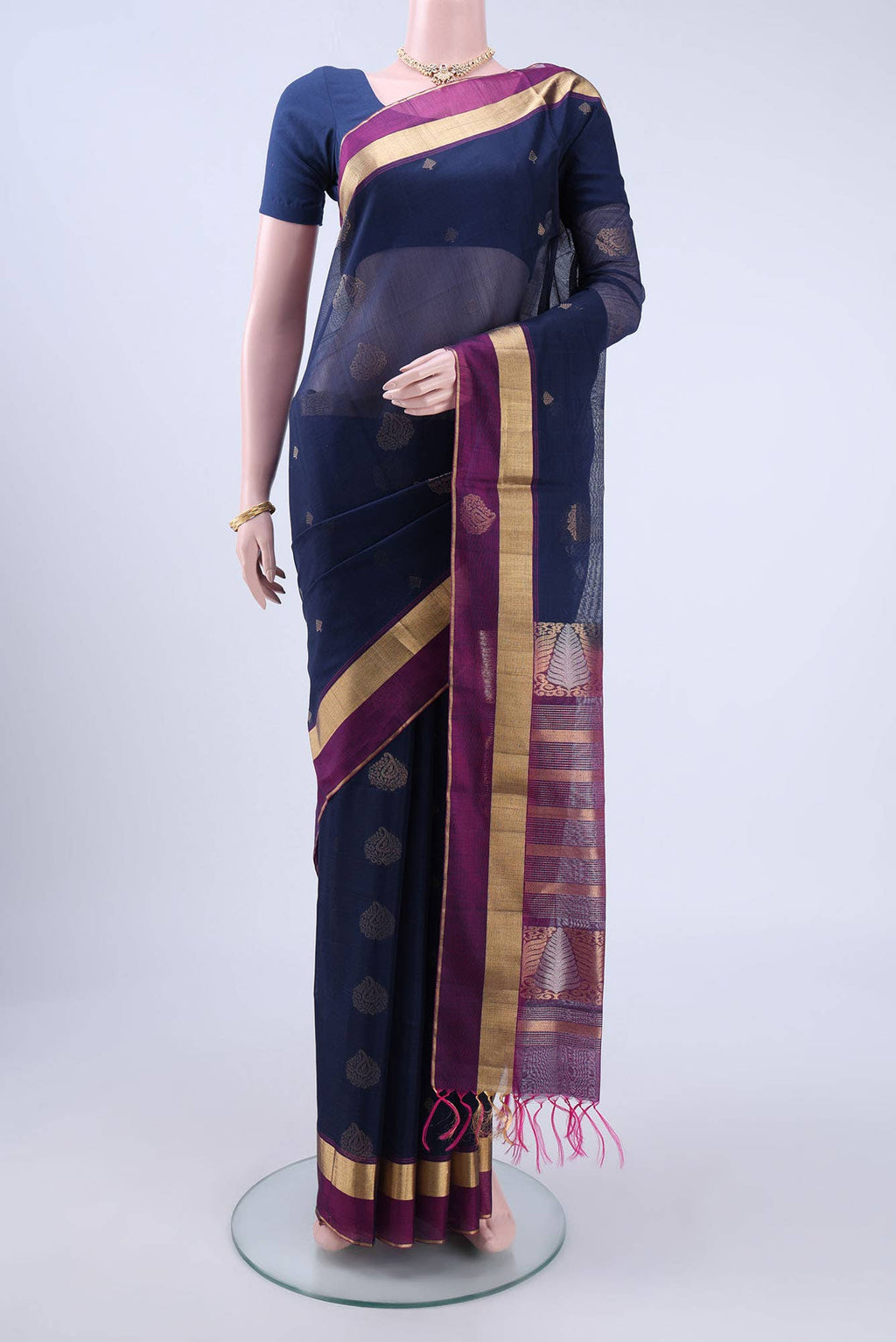 Navy Blue Kota Cotton Saree