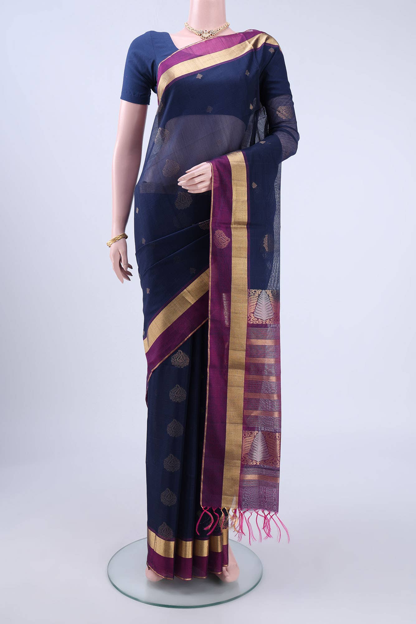 Navy Blue Kota Cotton Saree