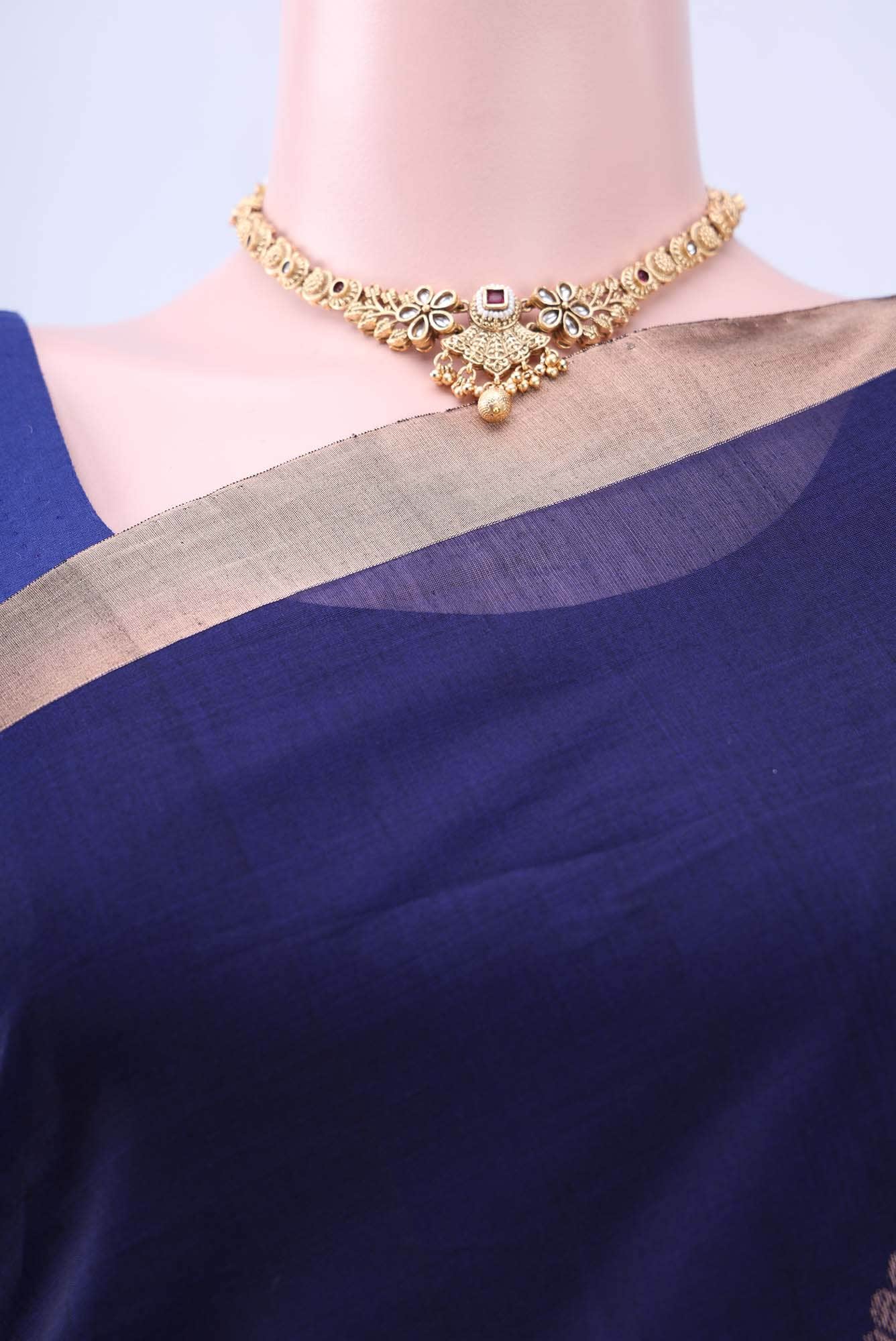 Navy Blue Kota Cotton Saree
