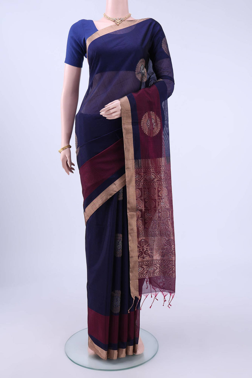 Navy Blue Kota Cotton Saree