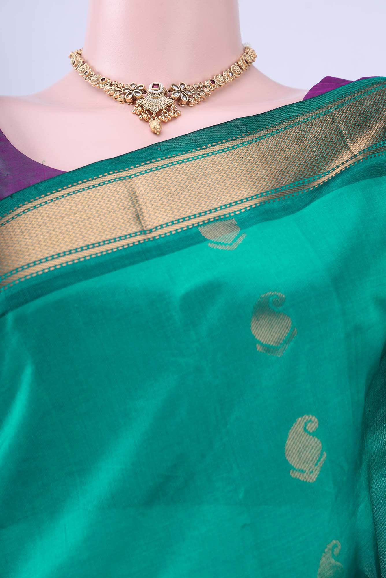 Sea Green Silk Cotton Saree