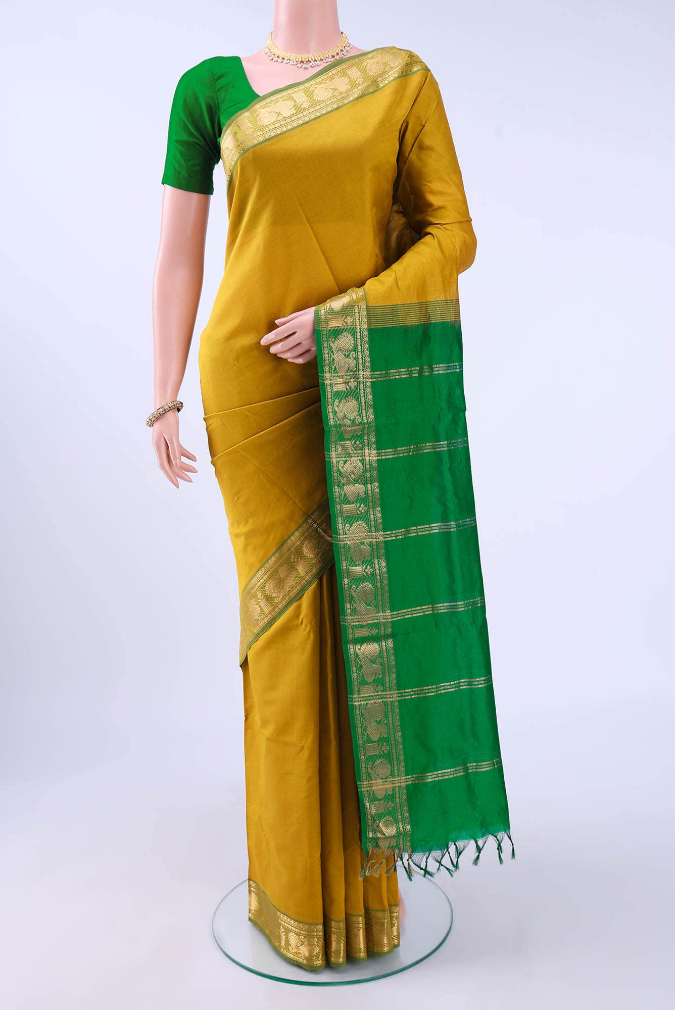 Acid Green Silk Cotton Saree