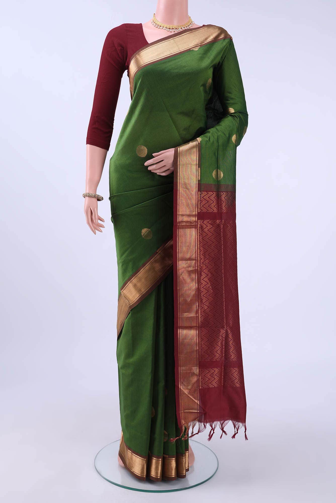 Bottle Green Silk Cotton Saree