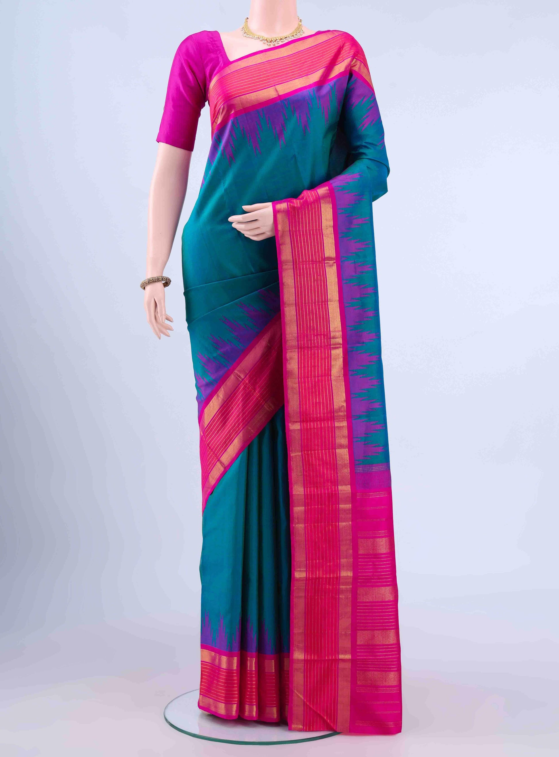 Peacock Blue Dual Tone Kanchipuram Silk Saree