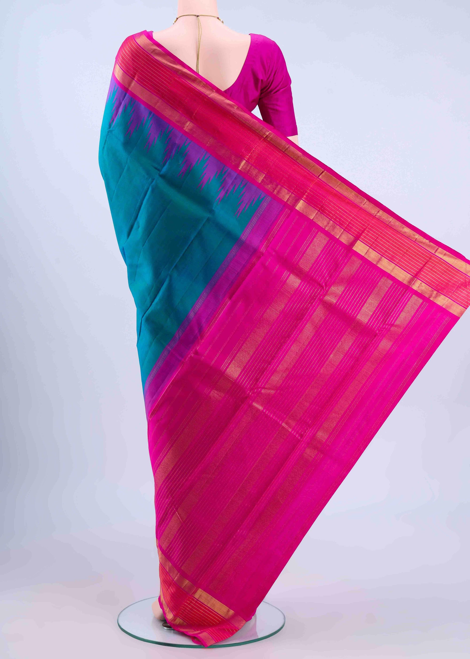 Peacock Blue Dual Tone Kanchipuram Silk Saree
