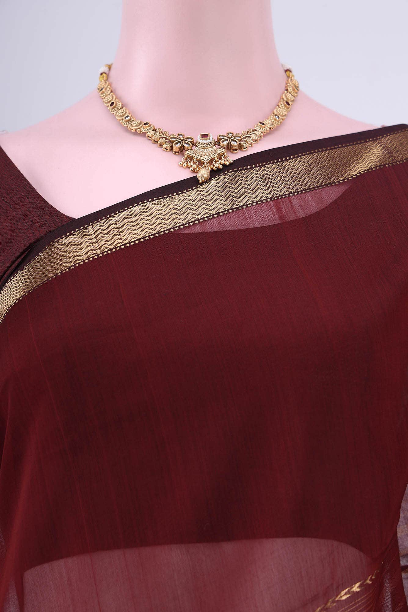 Maroon Maheshwari Silk Cotton Saree