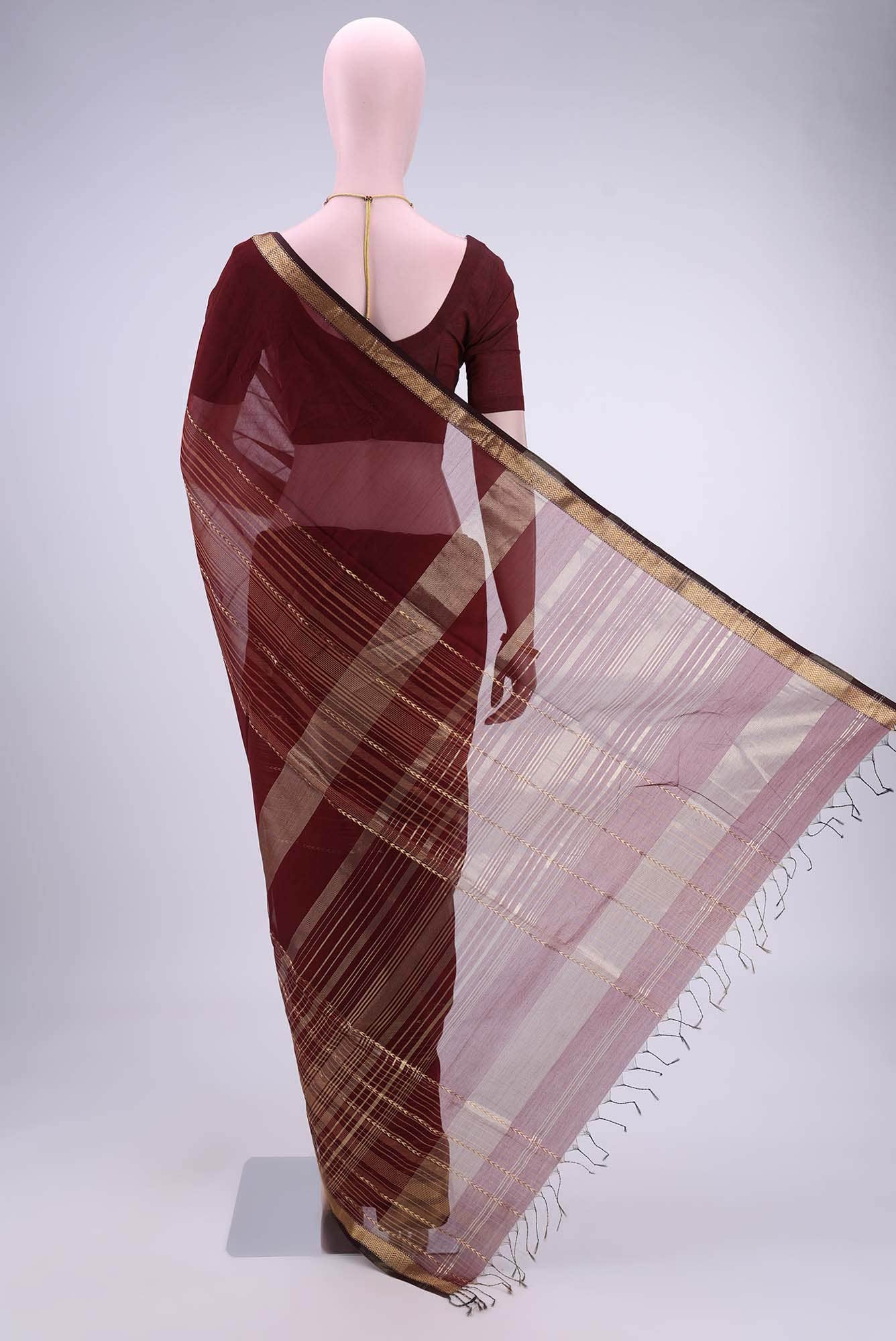 Maroon Maheshwari Silk Cotton Saree