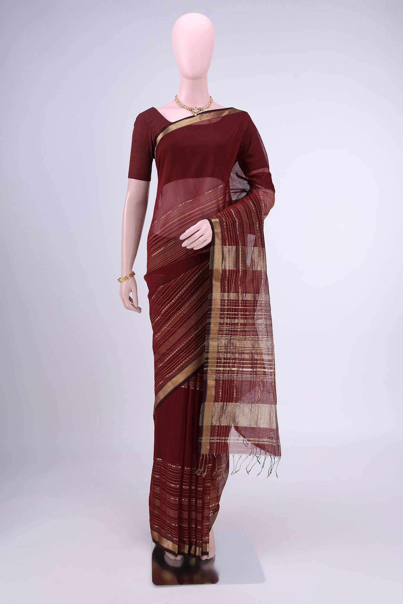 Maroon Maheshwari Silk Cotton Saree