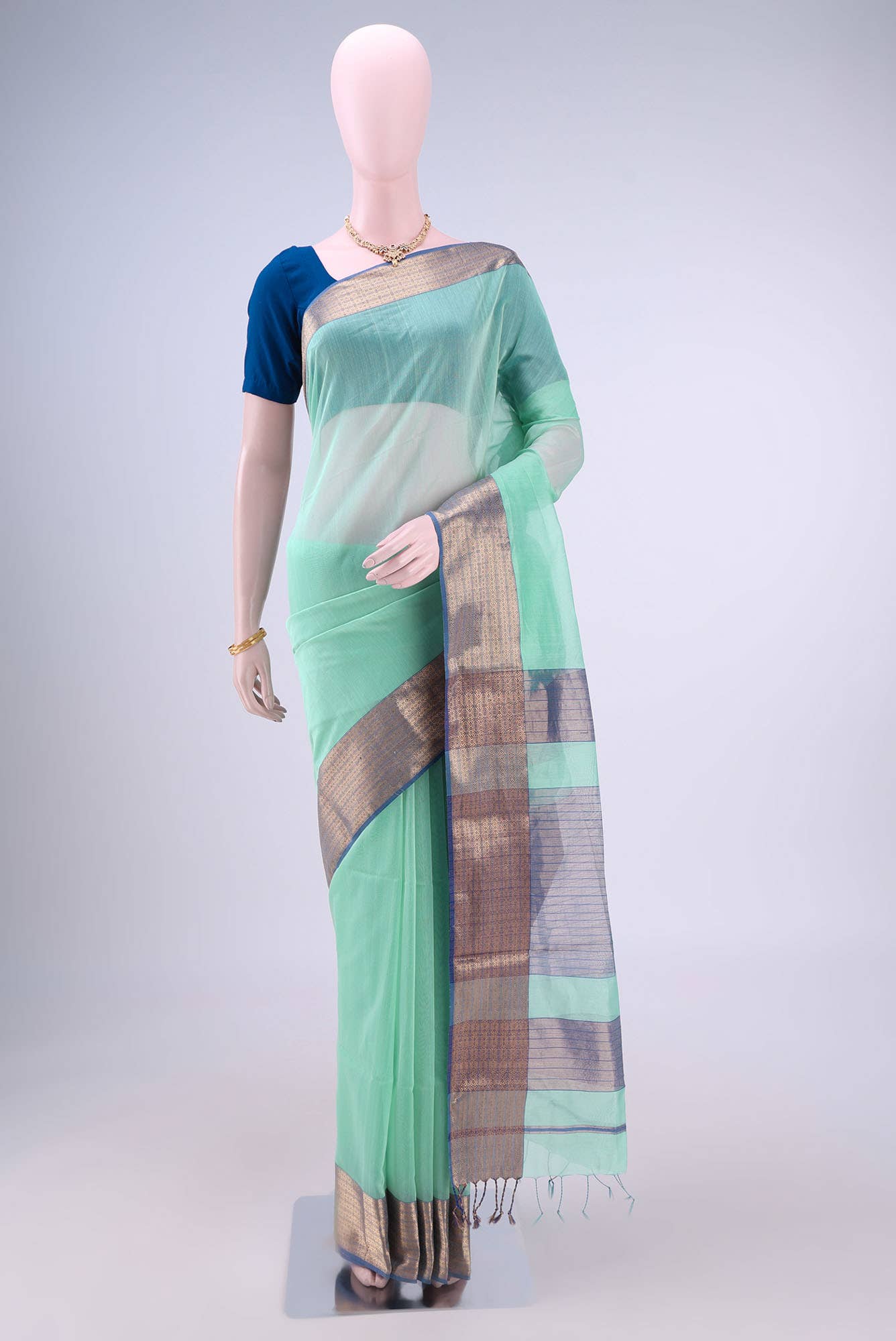 Mint Green Maheshwari Silk Saree