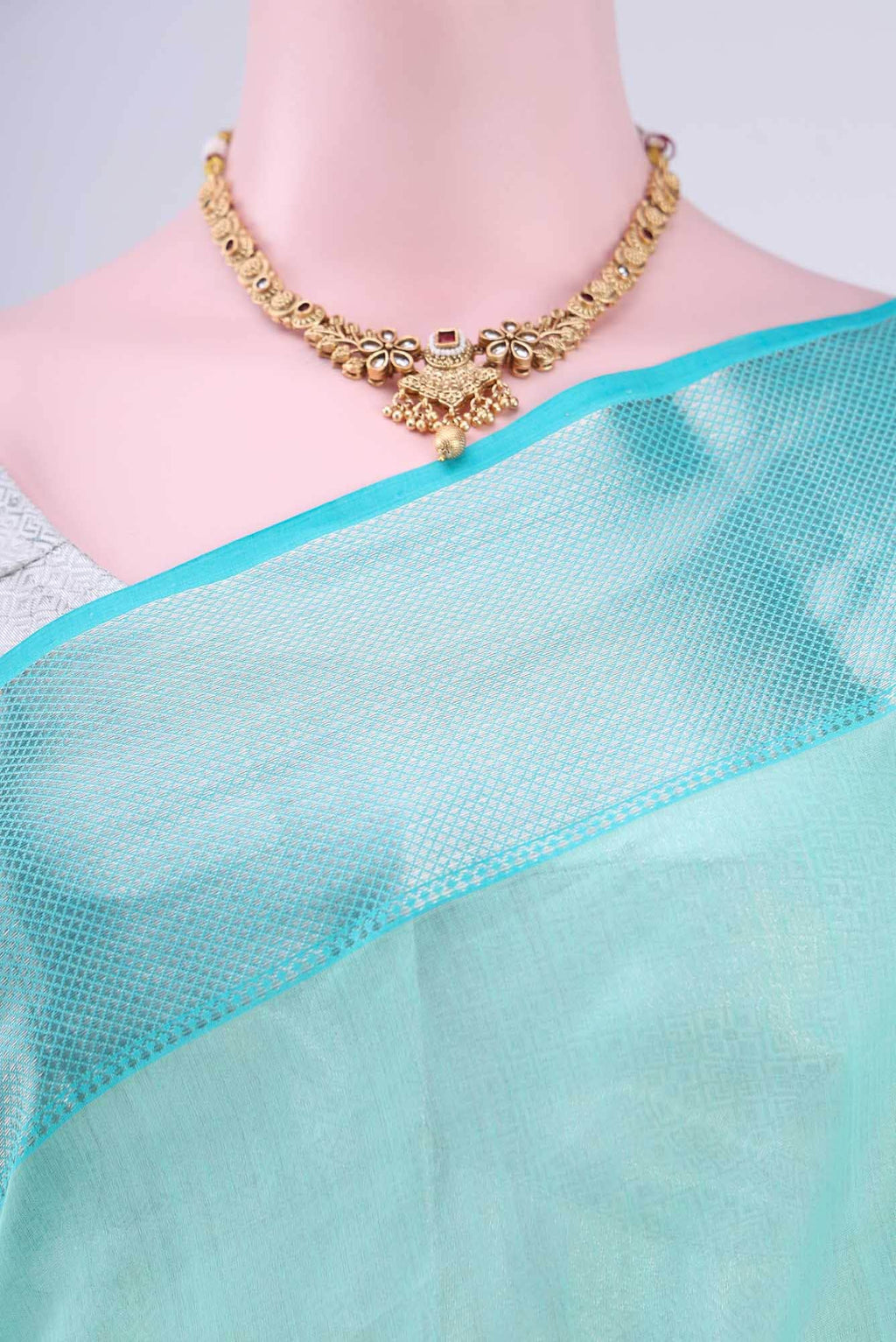 Turquoise Maheshwari Silk Cotton Saree
