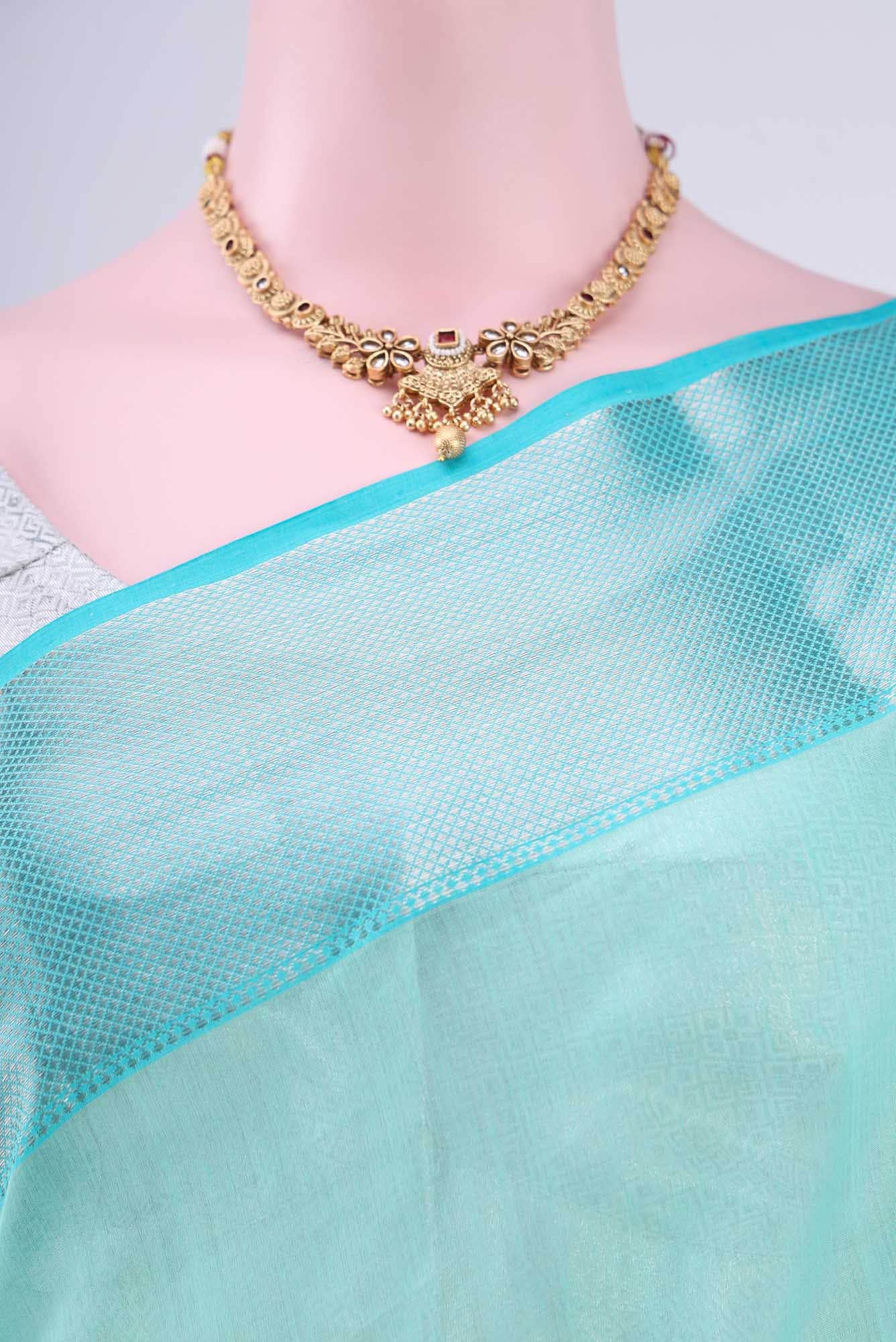 Turquoise Maheshwari Silk Cotton Saree