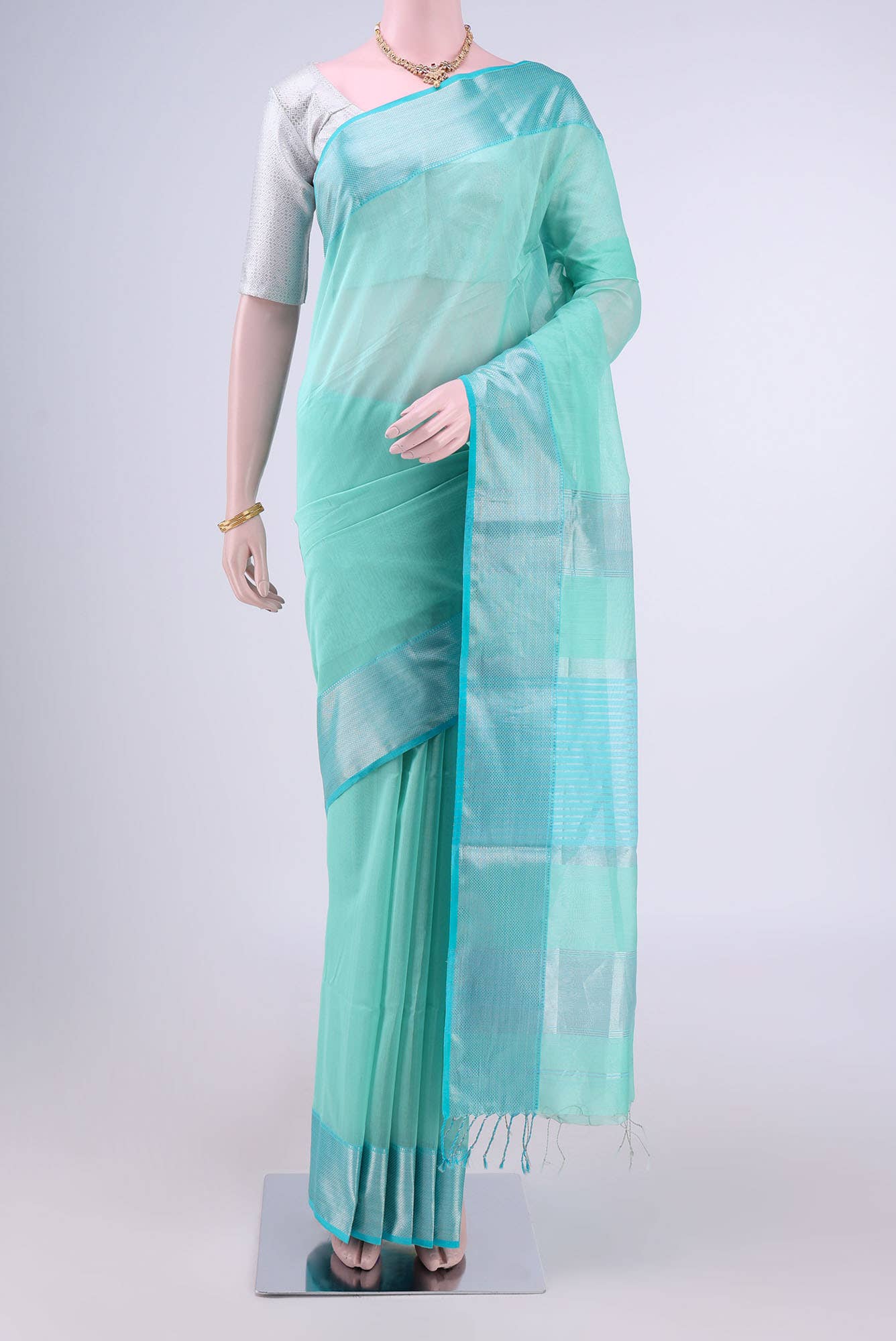 Turquoise Maheshwari Silk Cotton Saree