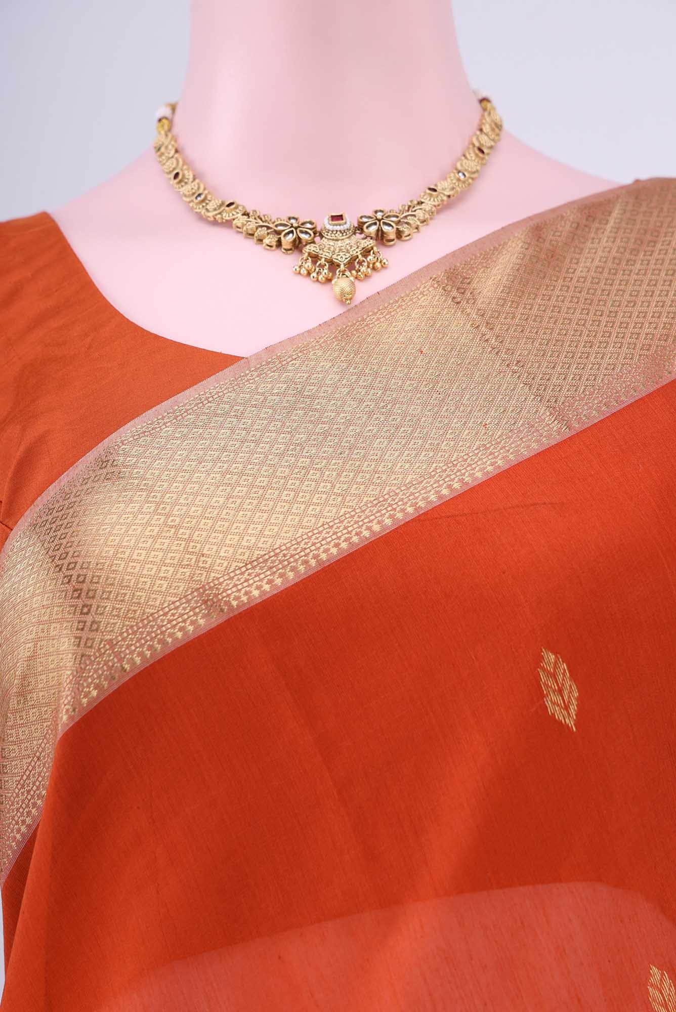 Rust Maheshwari Silk Cotton Saree