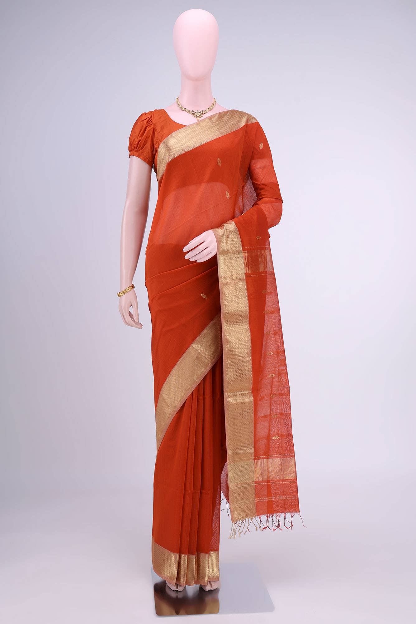 Rust Maheshwari Silk Cotton Saree