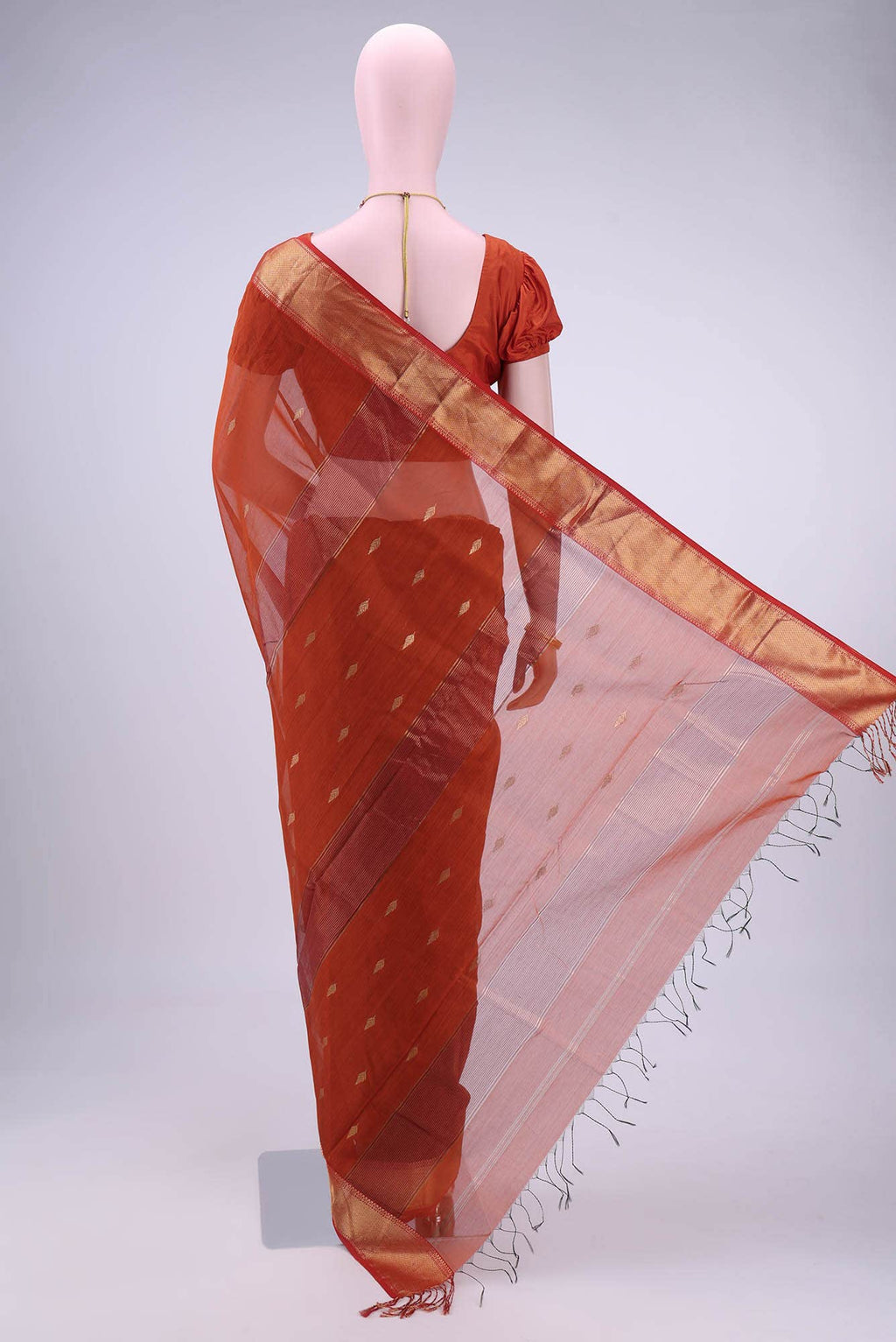 Rust Khadi Cotton Saree