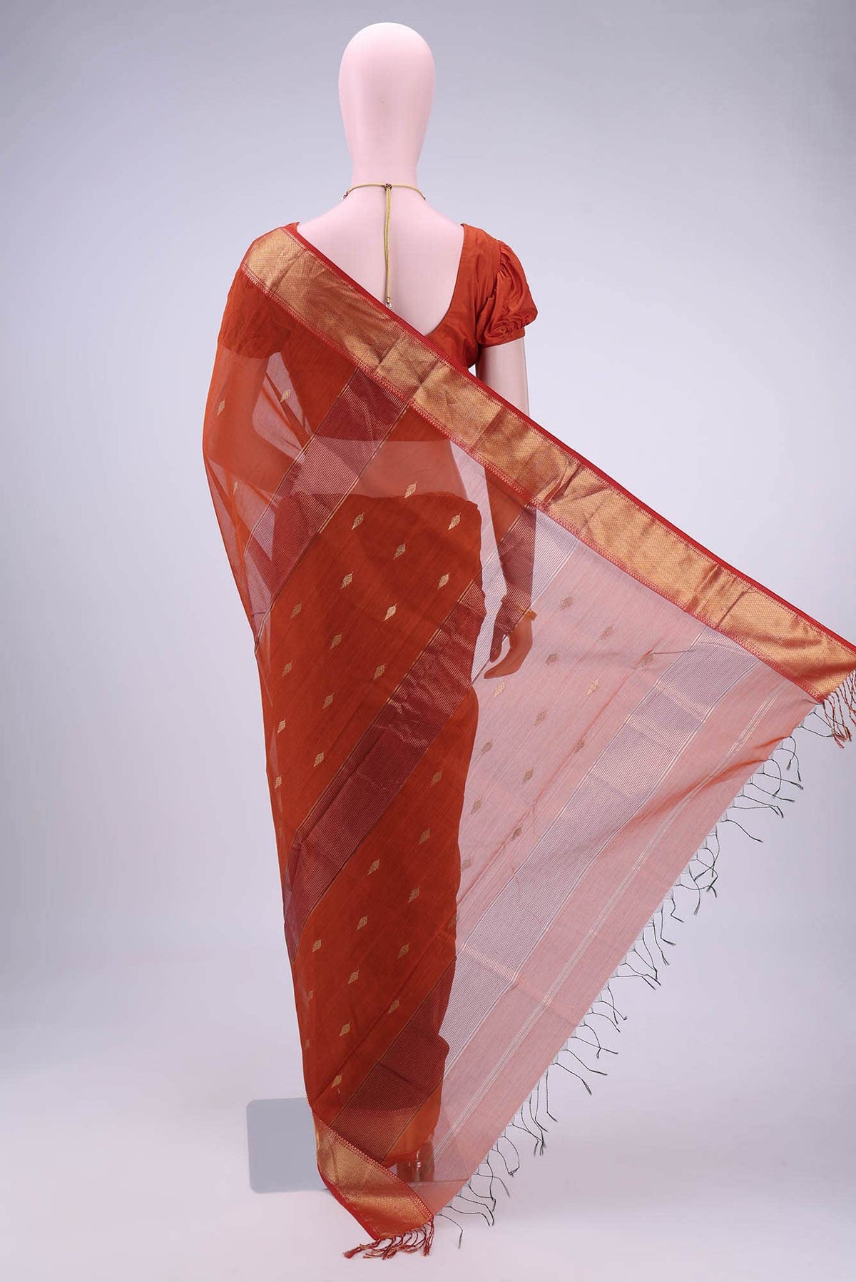 Rust Khadi Cotton Saree