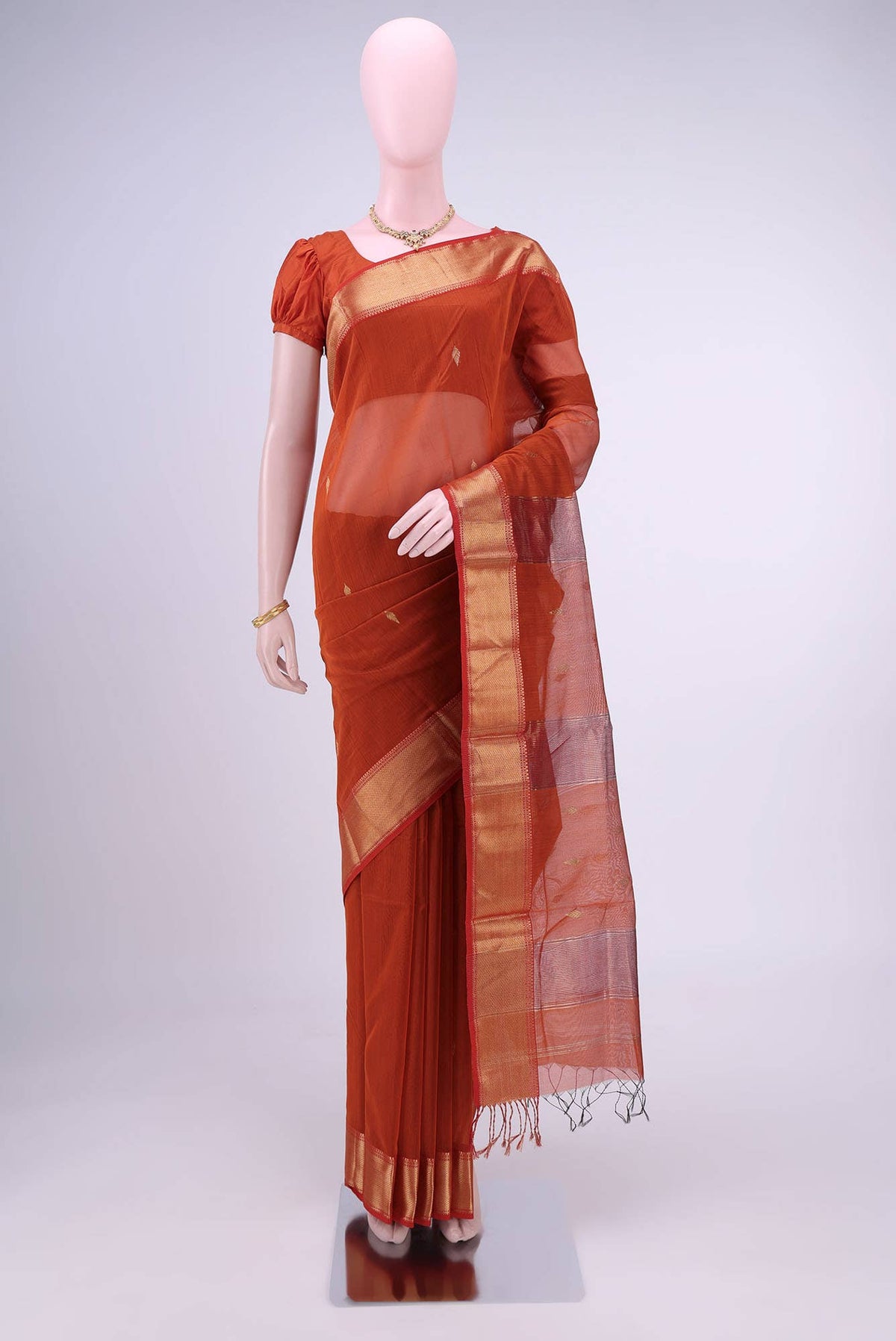 Rust Khadi Cotton Saree