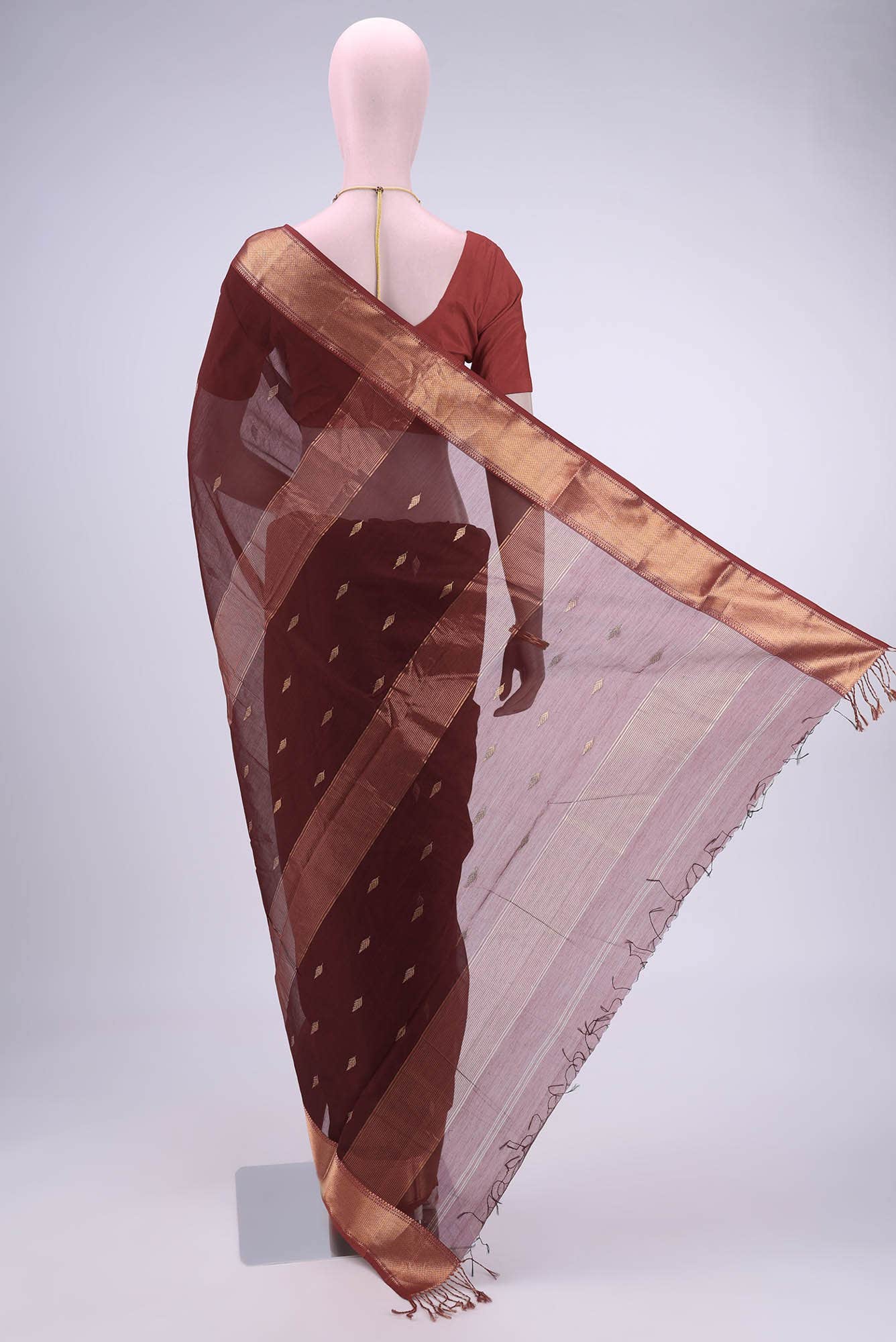 Maroon Khadi Cotton Saree