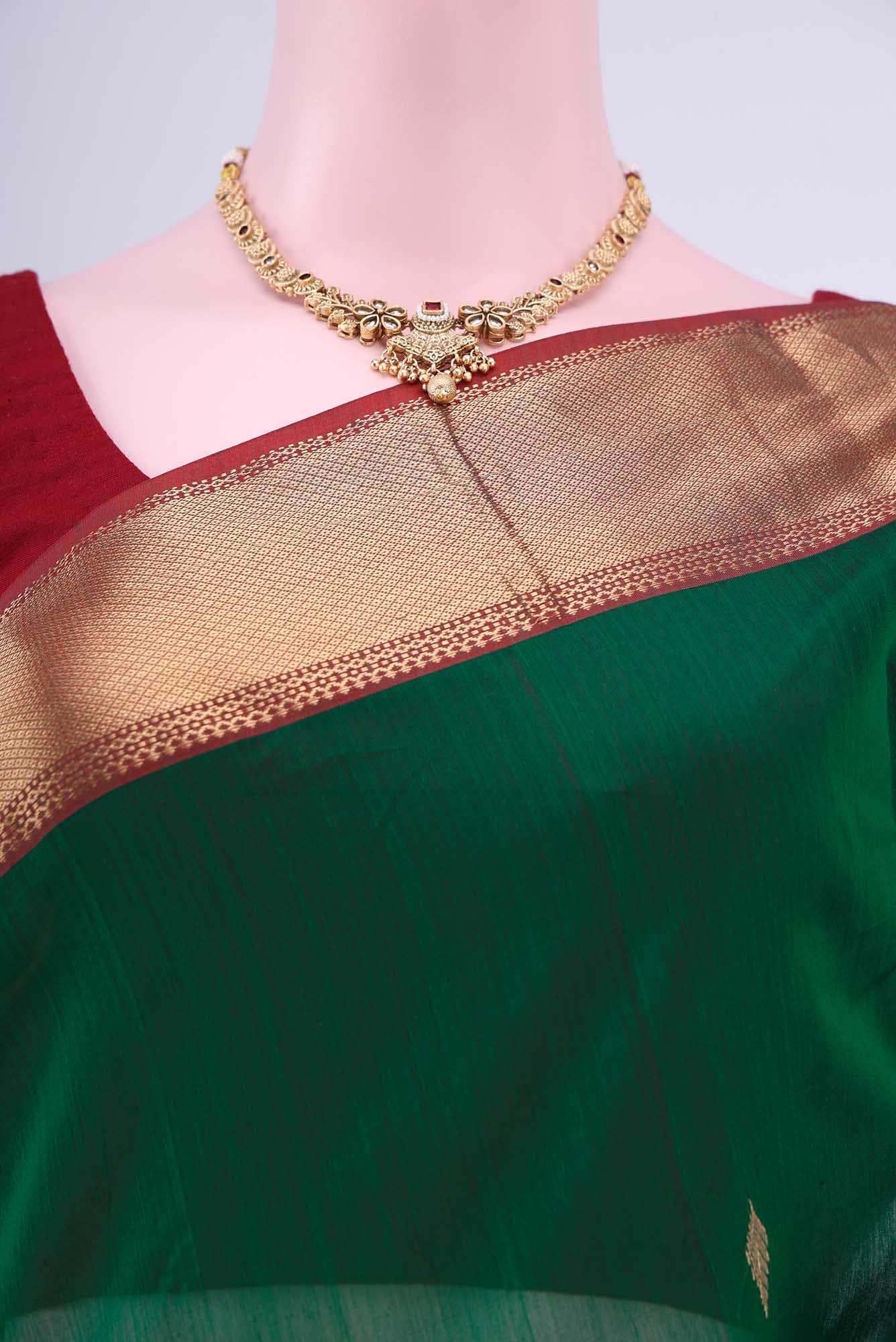 Bottle Green Khadi Cotton Saree