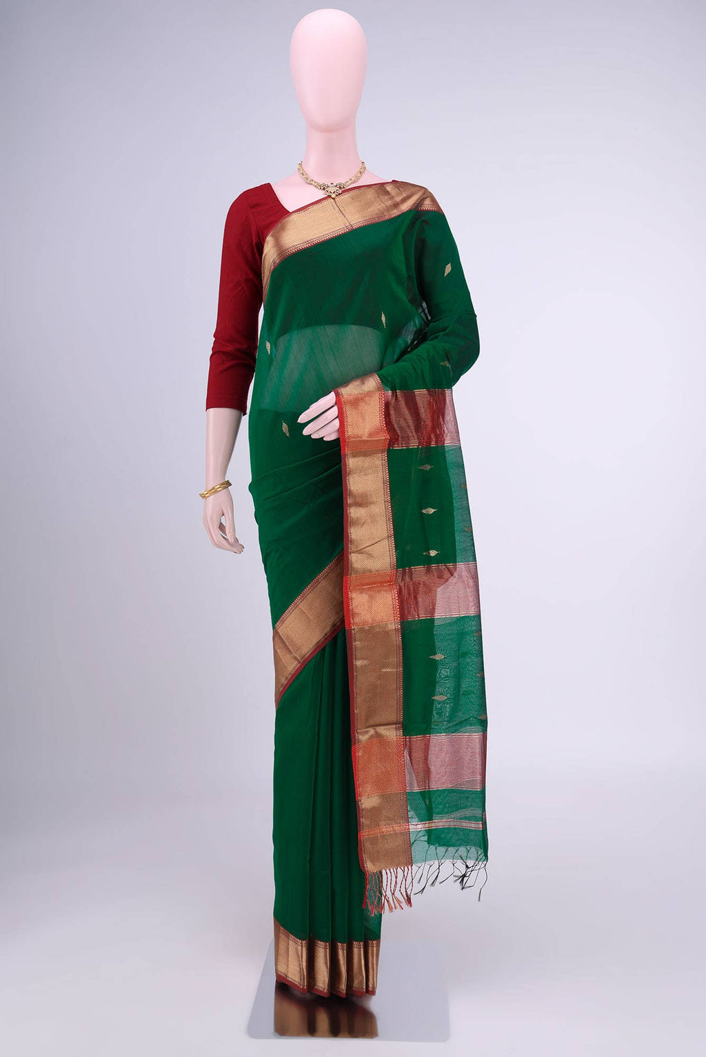Bottle Green Khadi Cotton Saree