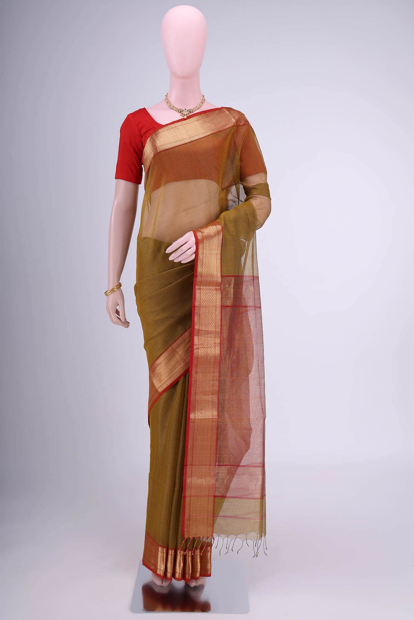 Mehandi Green Maheshwari Silk Cotton Saree