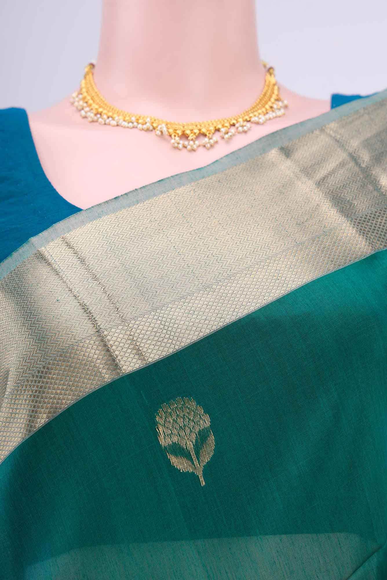 Peacock Blue Dual Tone Maheshwari Silk Cotton Saree