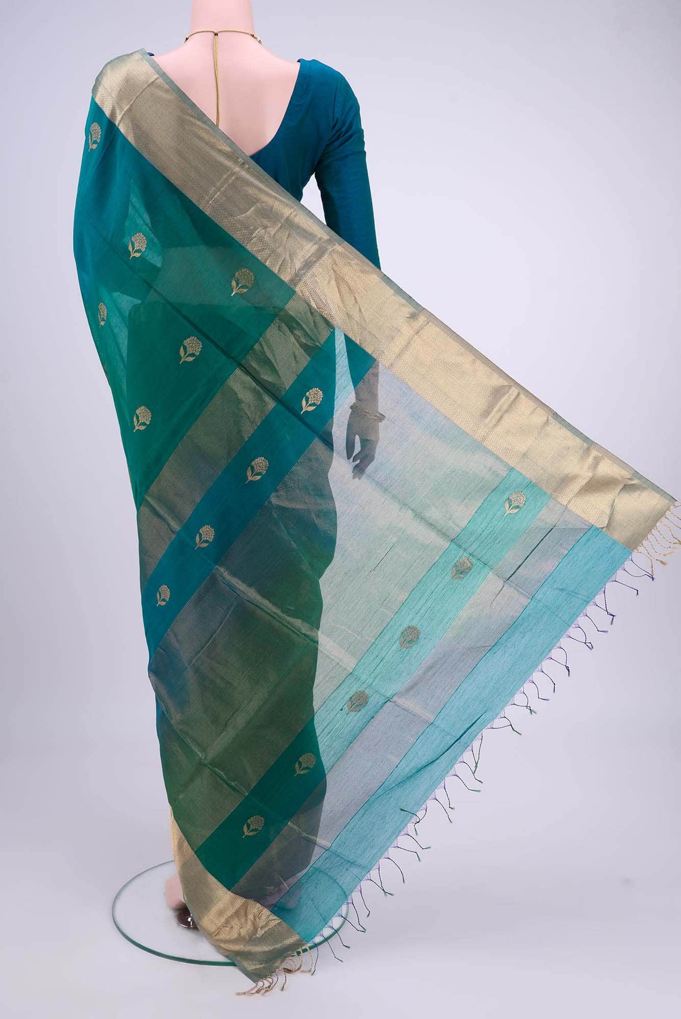 Peacock Blue Dual Tone Maheshwari Silk Cotton Saree
