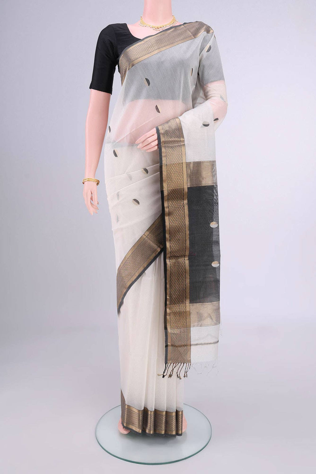 White Dual Tone Maheshwari Silk Cotton Saree