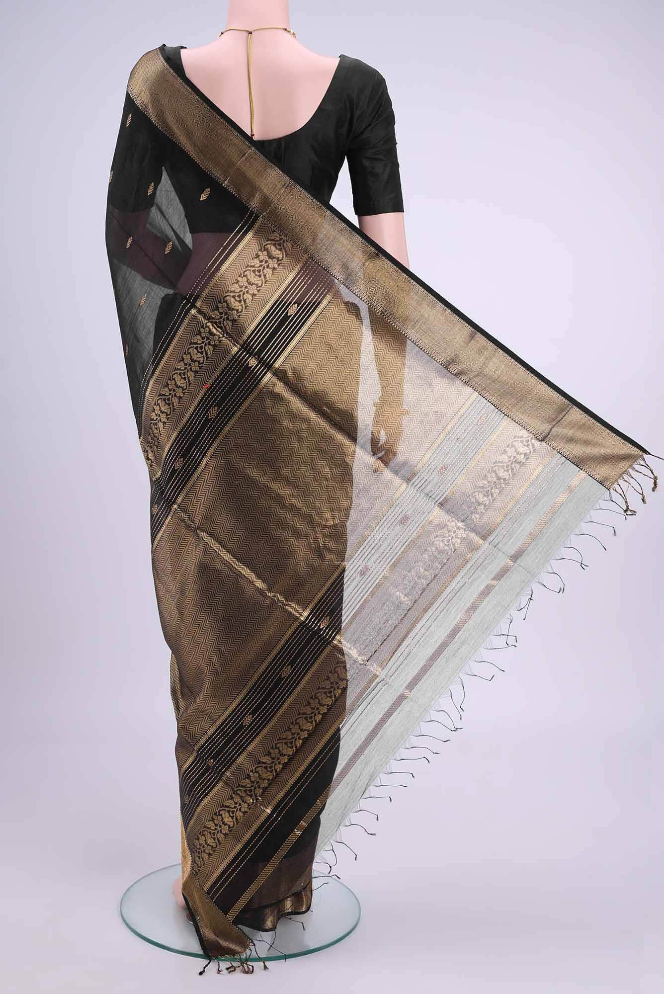 Black Dual Tone Maheshwari Silk Cotton Saree
