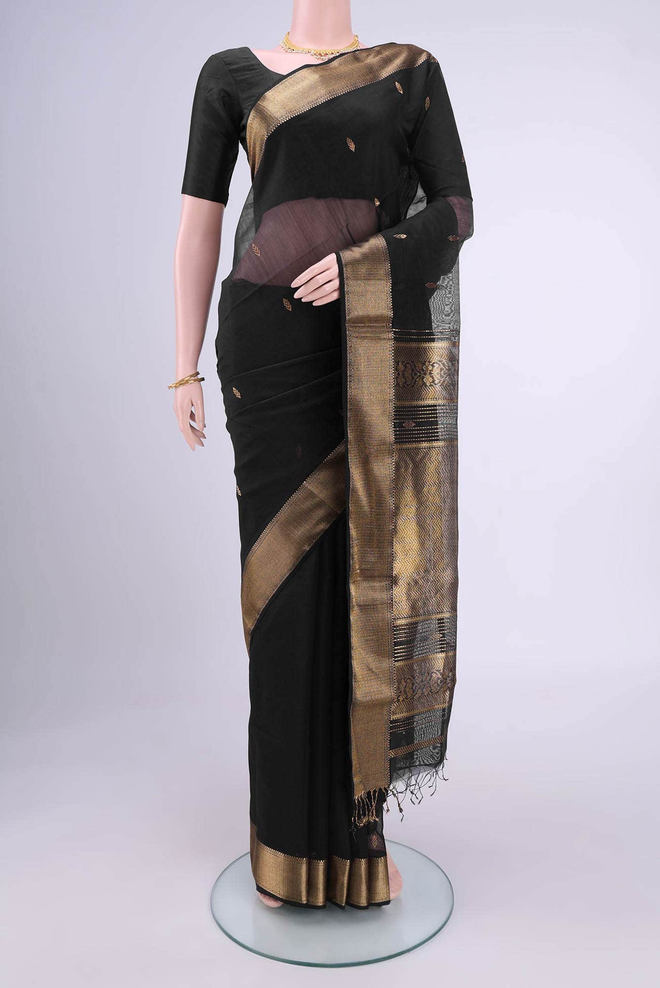 Black Dual Tone Maheshwari Silk Cotton Saree
