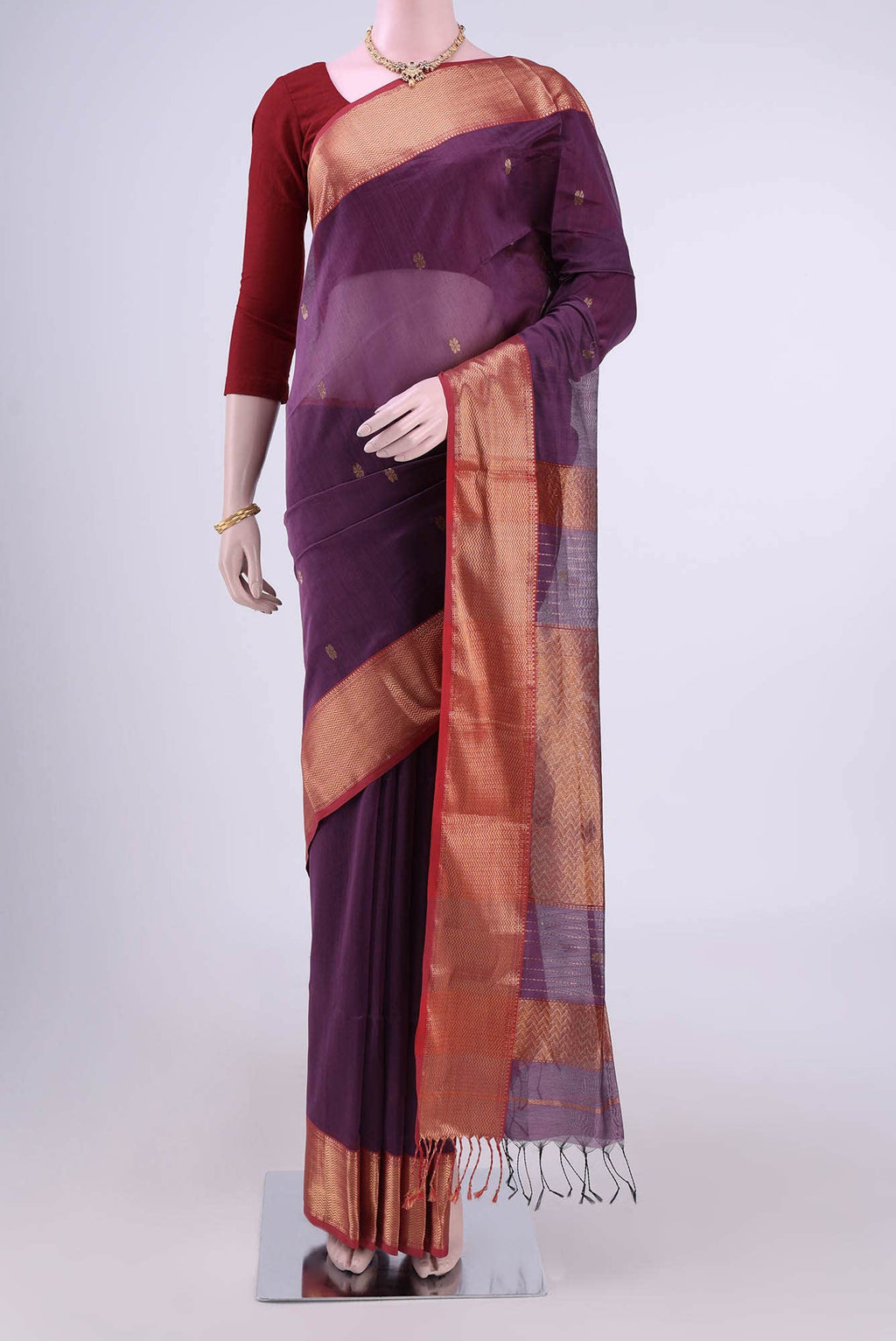 Mauve Maheshwari Silk Cotton Saree