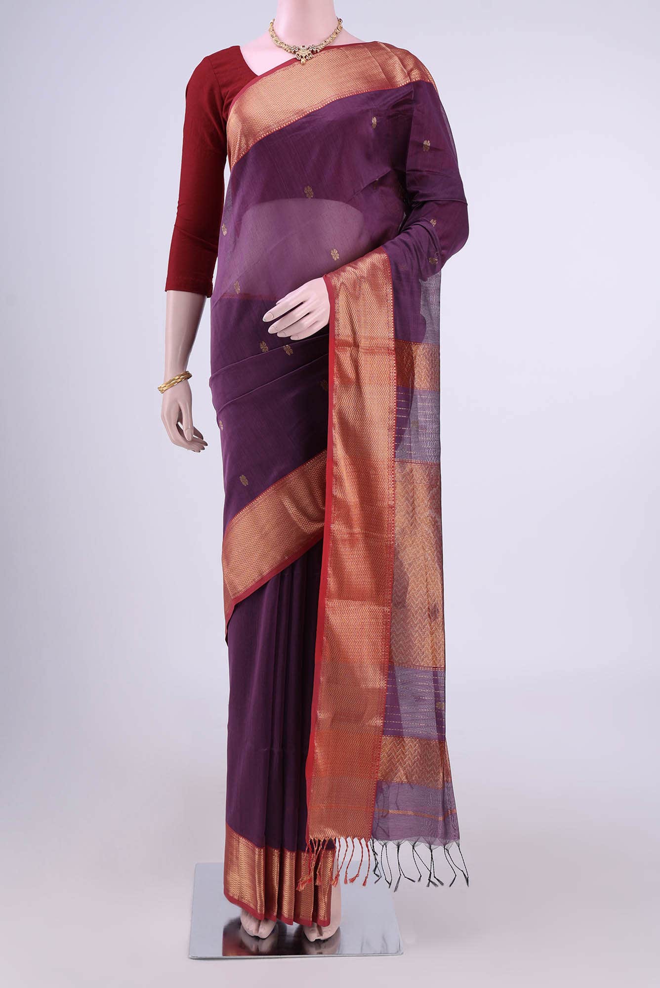Mauve Maheshwari Silk Cotton Saree