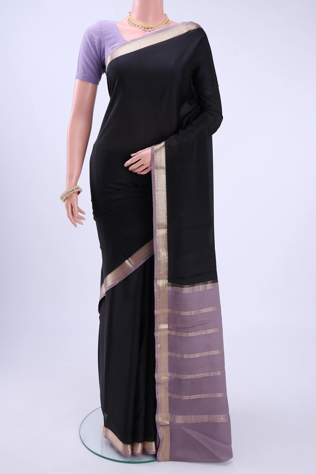 Black Mysore Crepe Saree