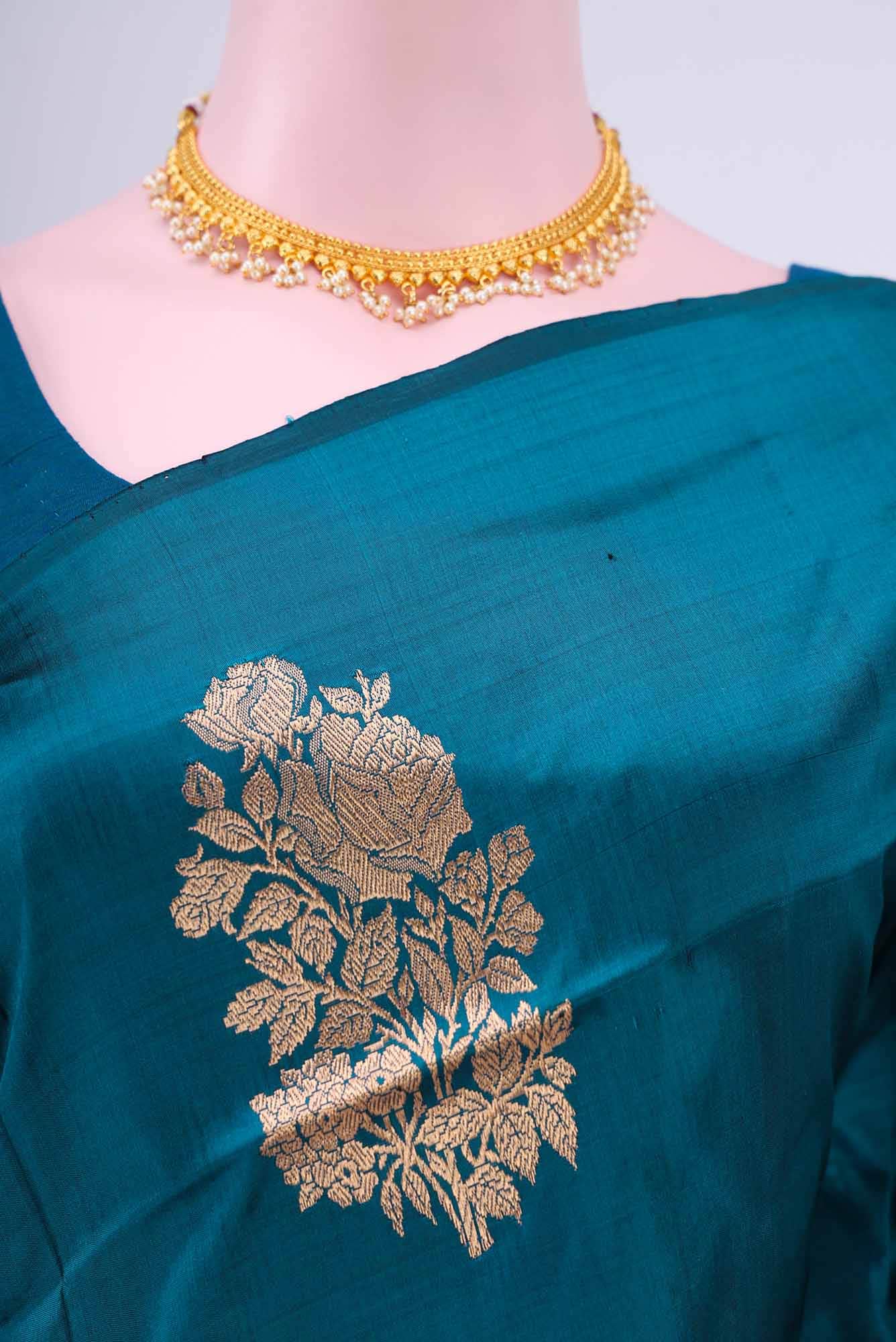 Blue Grey Banarasi Katan Silk Saree