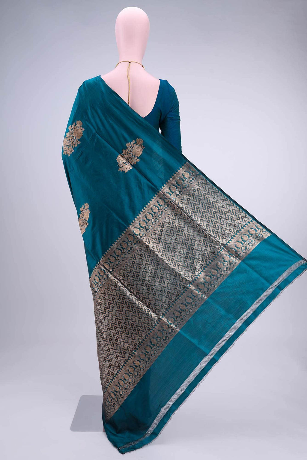 Blue Grey Banarasi Katan Silk Saree