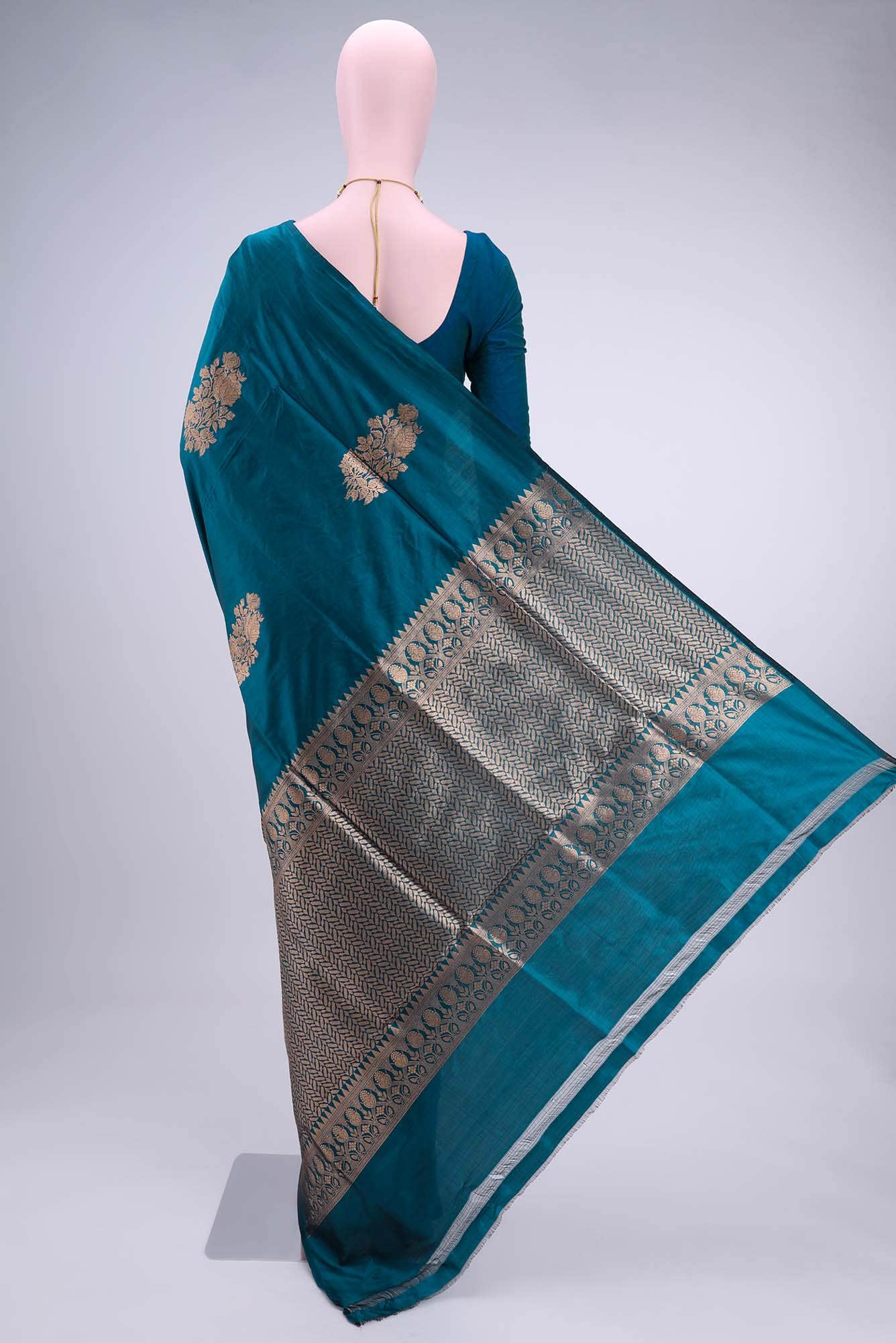 Blue Grey Banarasi Katan Silk Saree