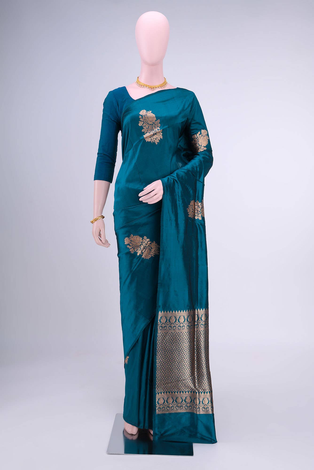 Blue Grey Banarasi Katan Silk Saree