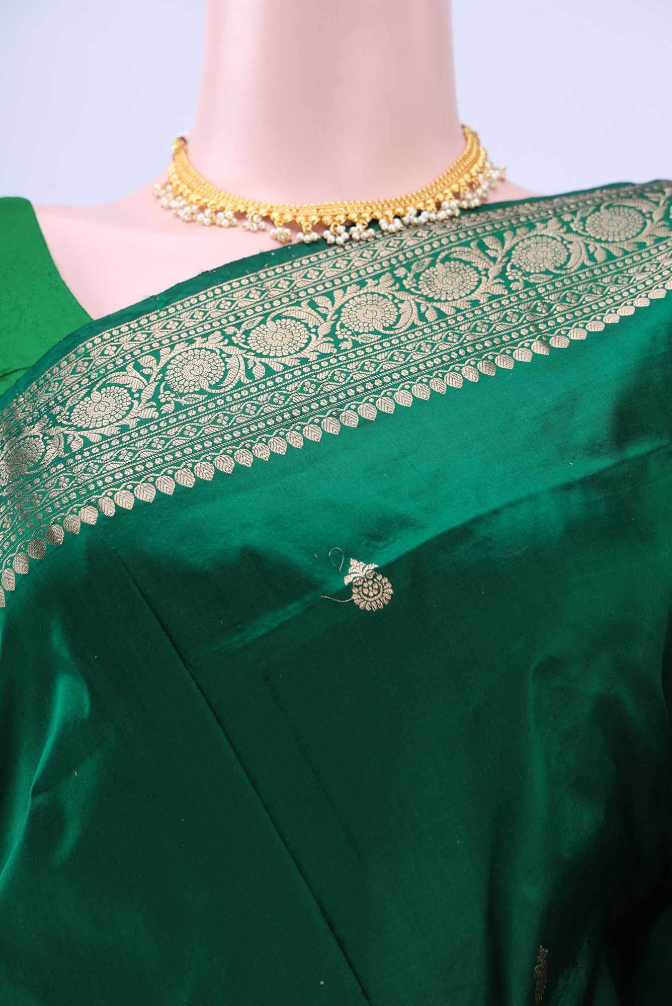 Bottle Green Banarasi Katan Silk Saree