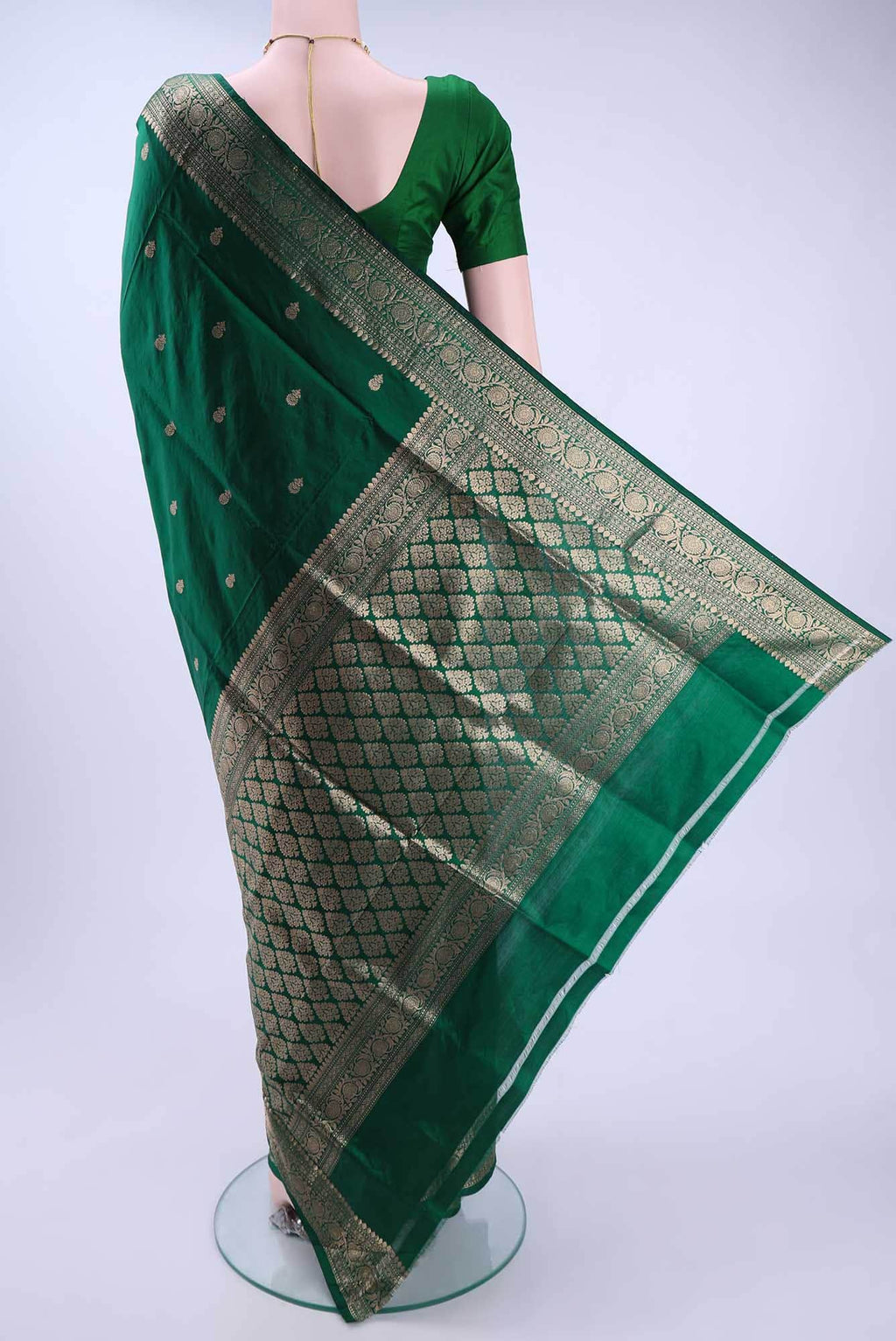 Bottle Green Banarasi Katan Silk Saree