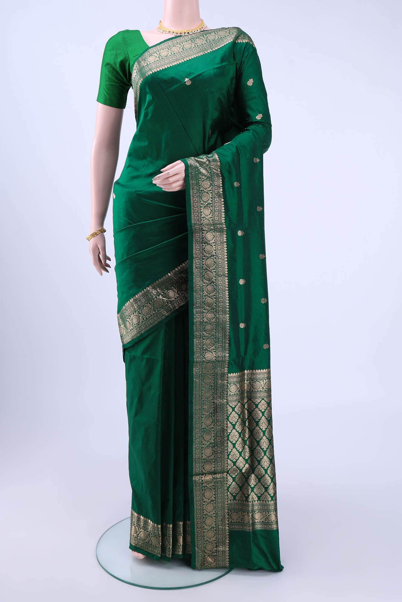 Bottle Green Banarasi Katan Silk Saree