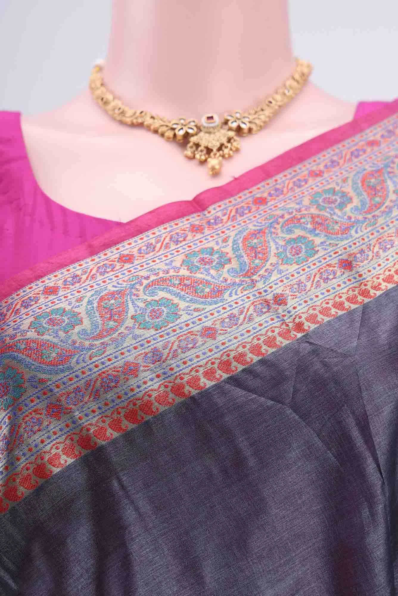 Davys Grey Tussar Silk Saree