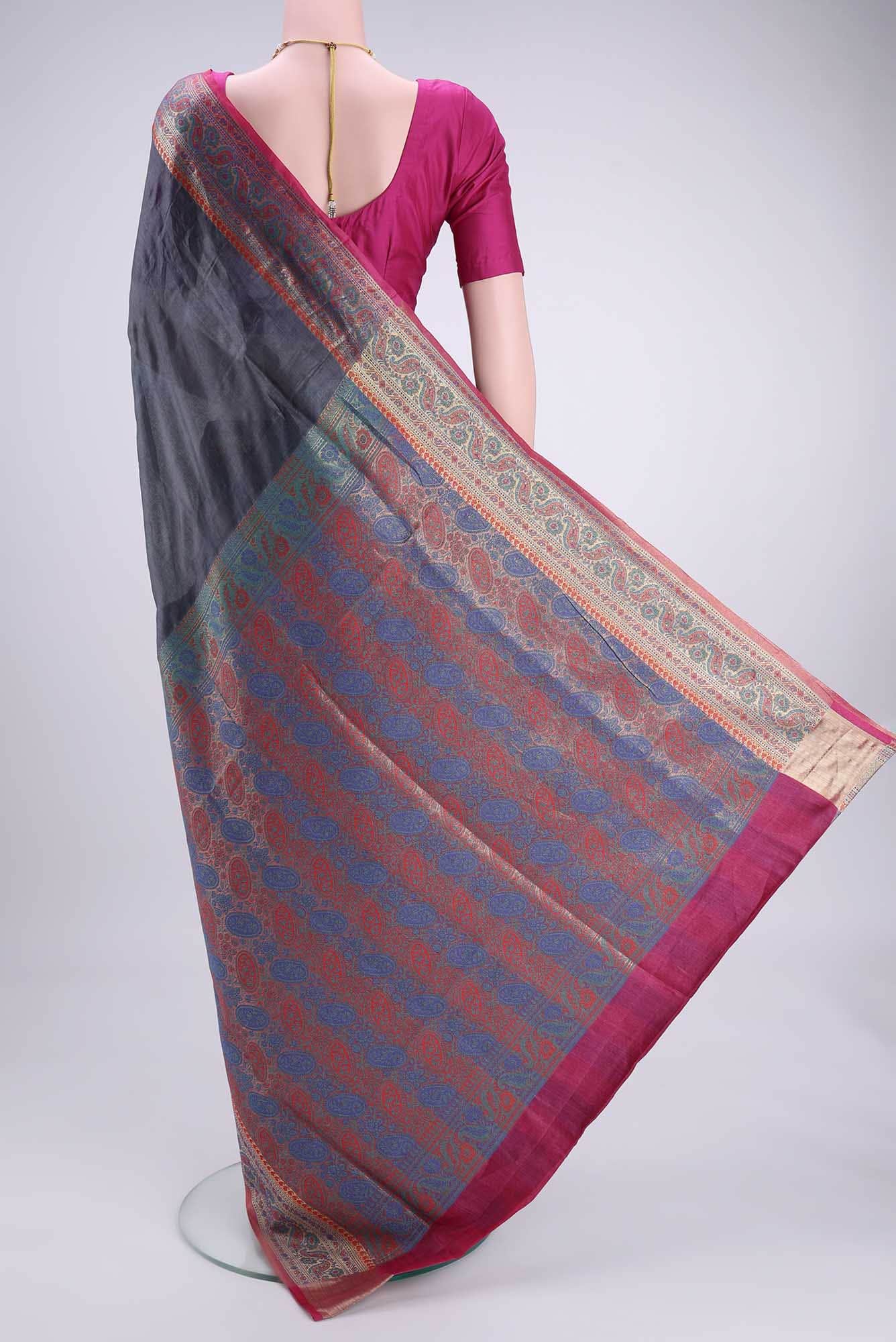 Davys Grey Tussar Silk Saree