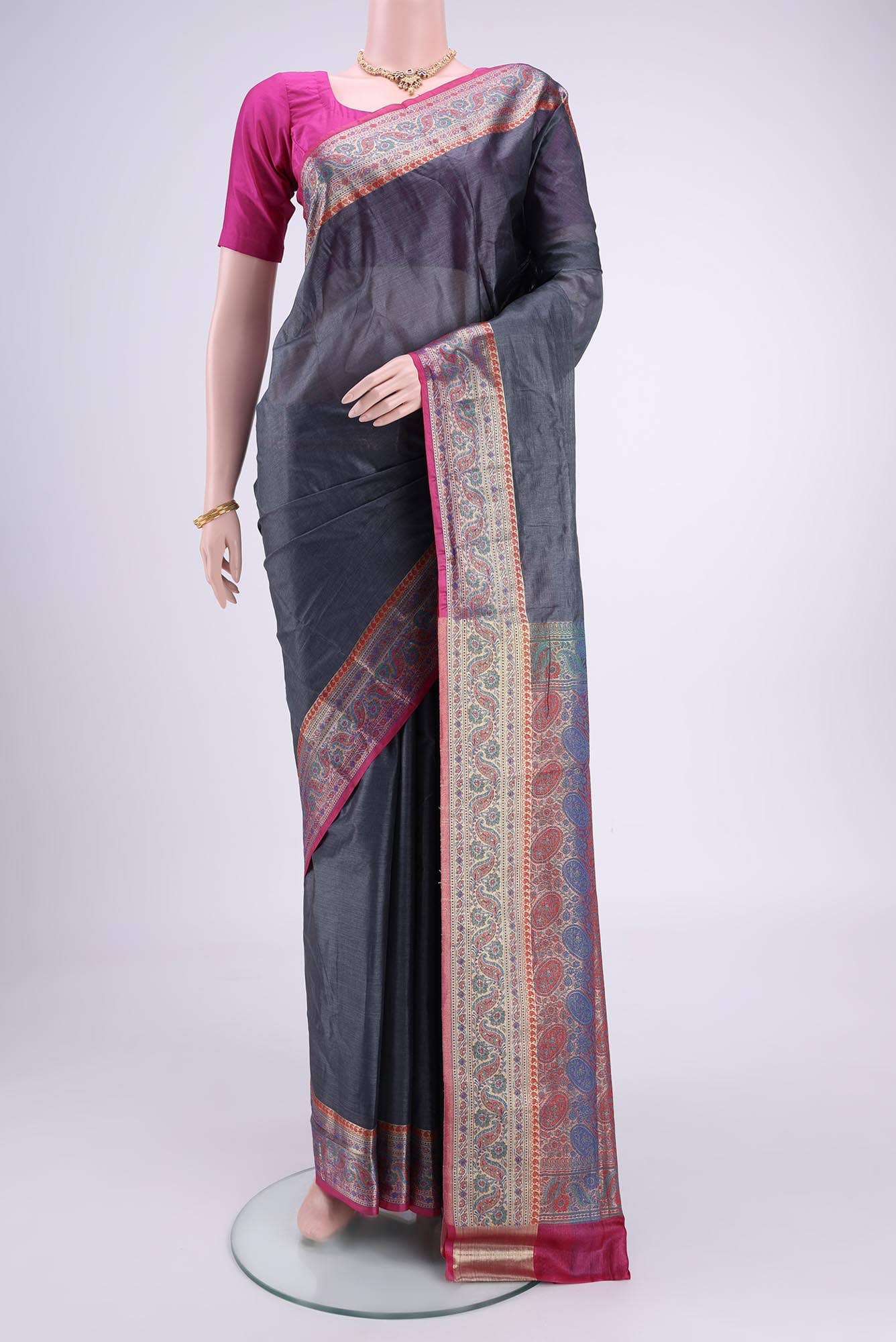 Davys Grey Tussar Silk Saree