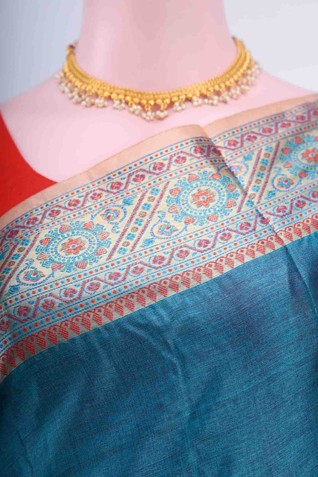 Blue Grey Tussar Silk Saree