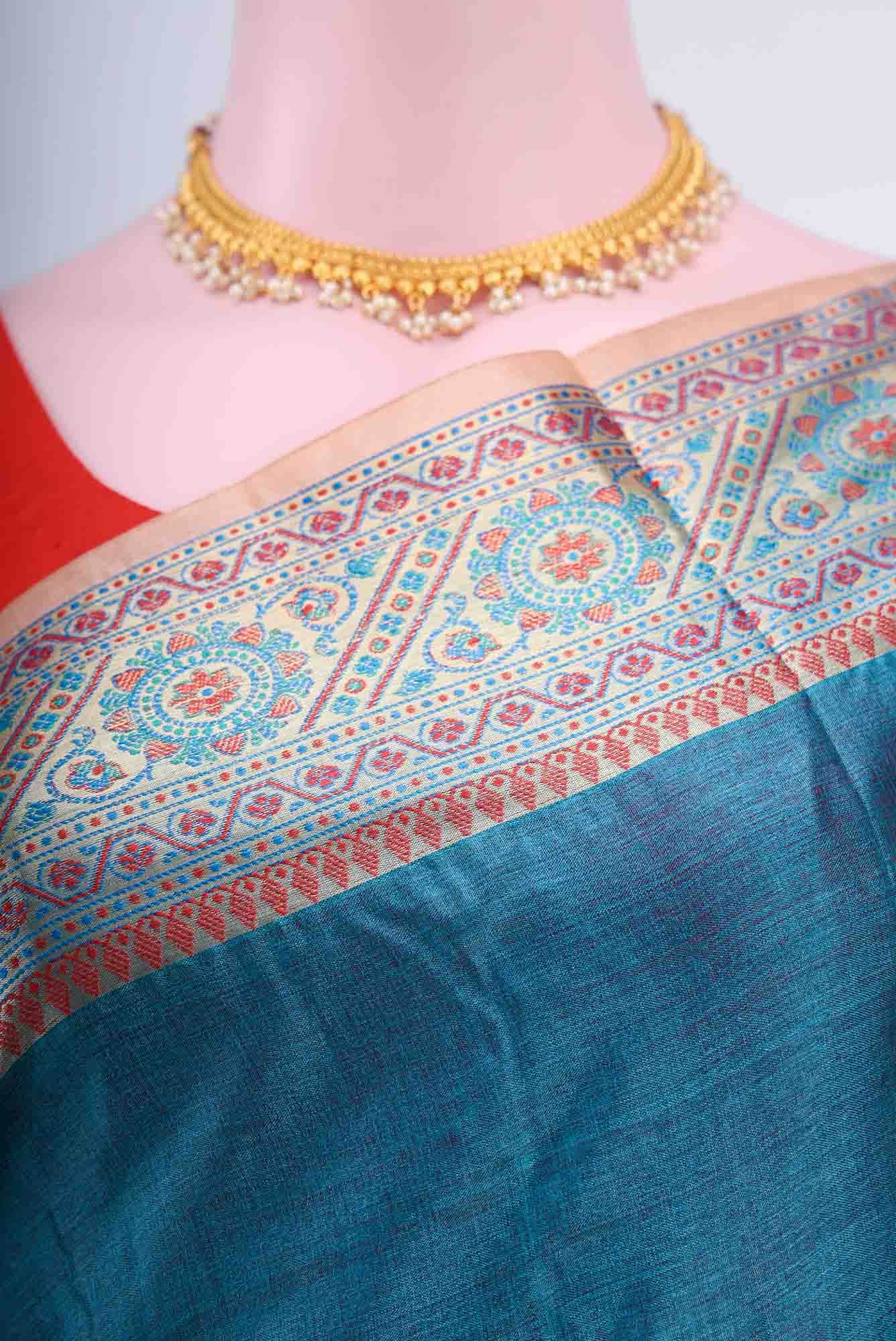 Blue Grey Tussar Silk Saree
