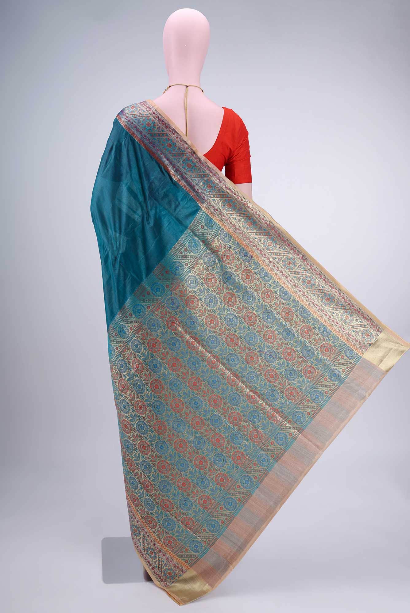 Blue Grey Tussar Silk Saree