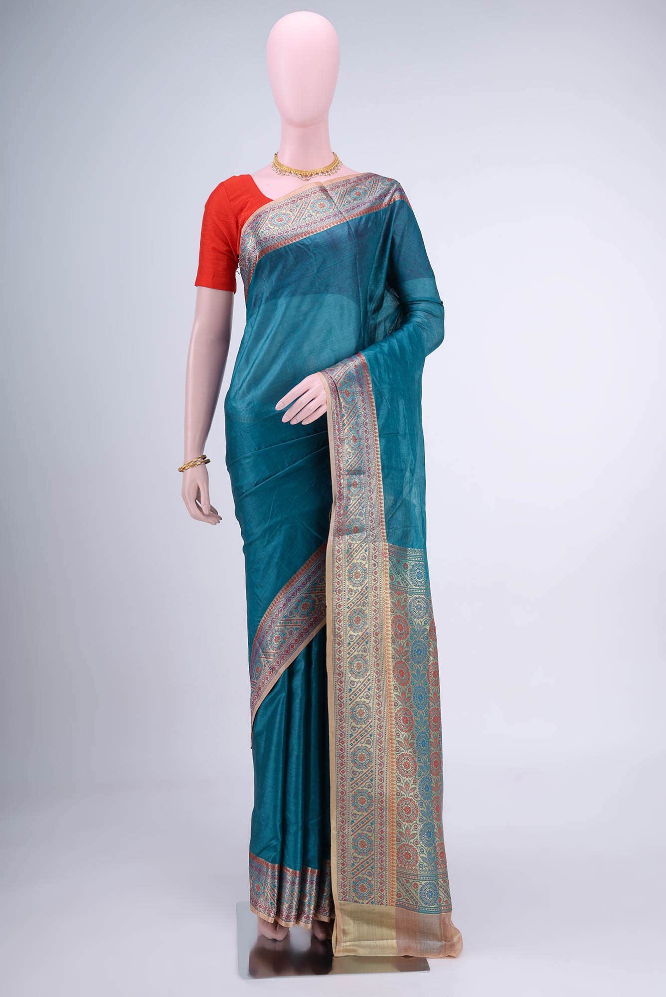 Blue Grey Tussar Silk Saree